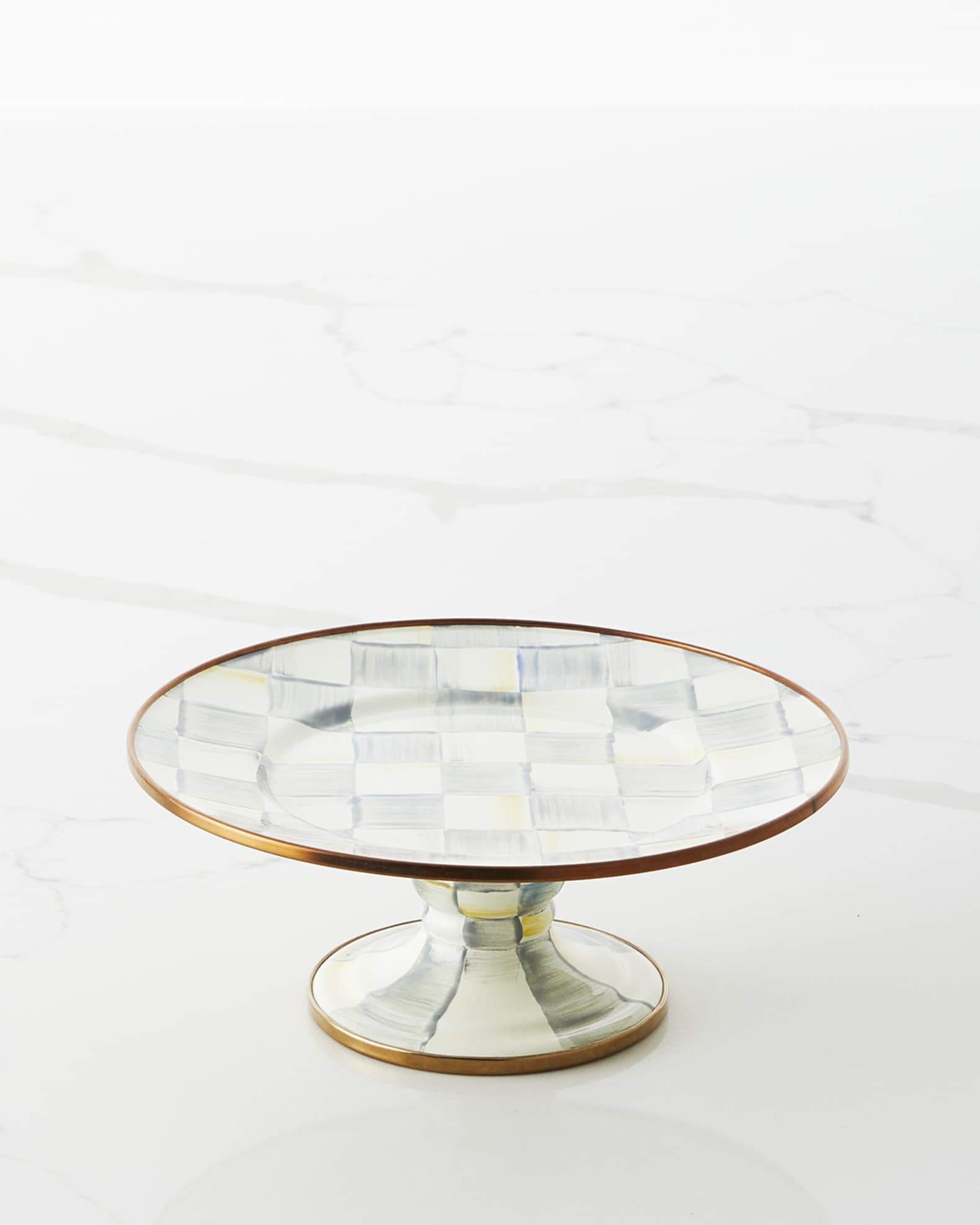 Sterling Check Enamel Mini Pedestal Platter  0