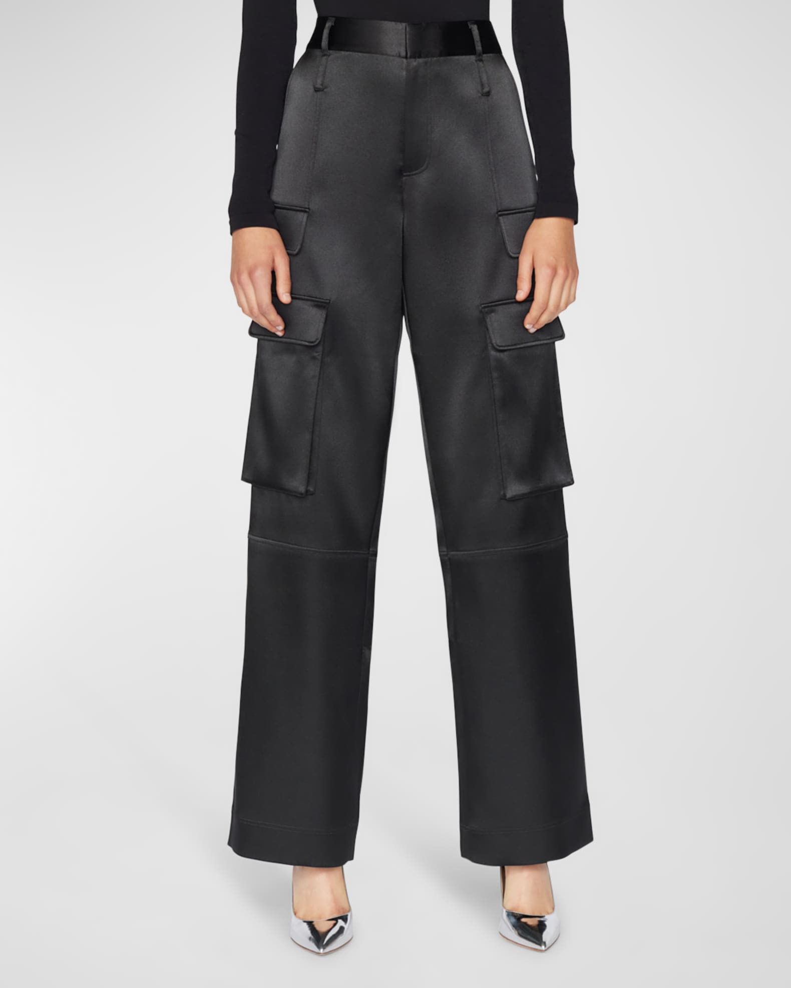FRAME Satin Straight Cargo Pants Neiman Marcus
