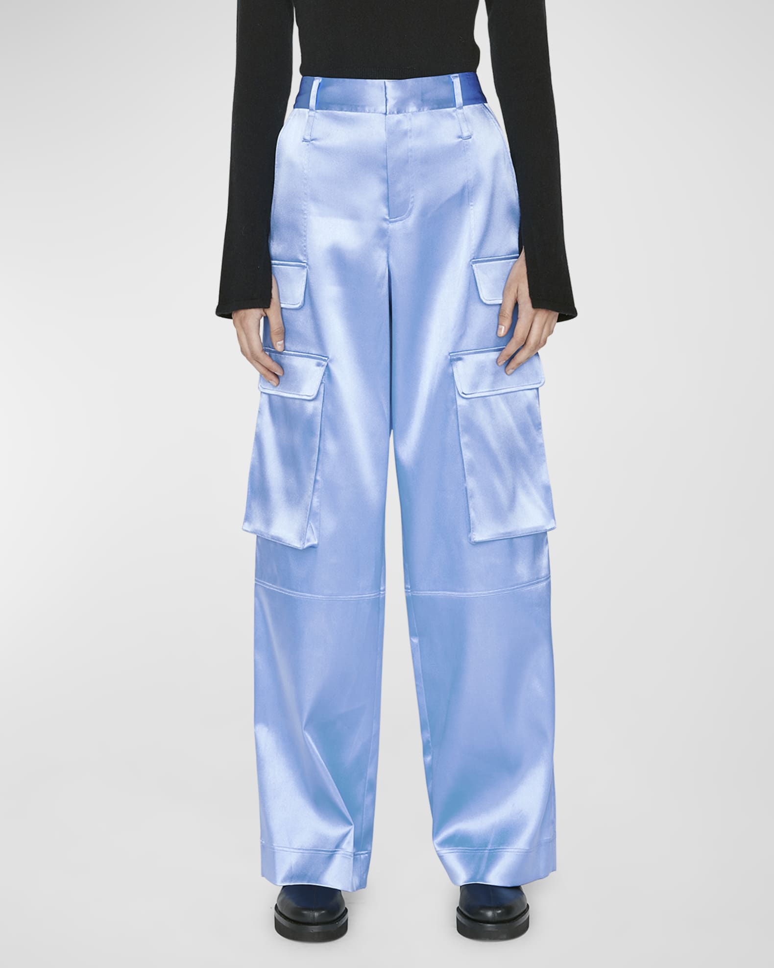 FRAME Satin Straight Cargo Pants Neiman Marcus