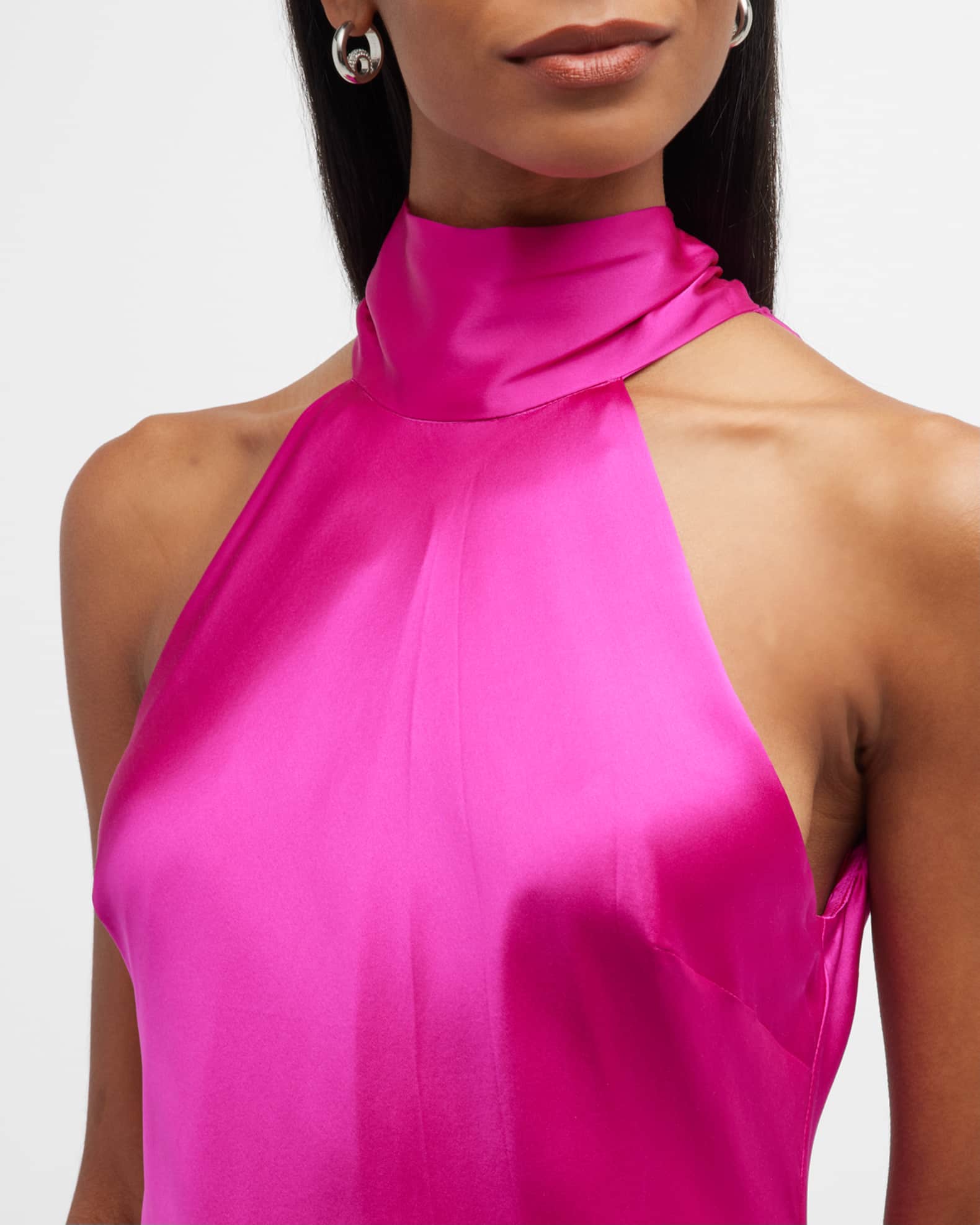 FRAME Silk HighLow Halter Midi Dress Neiman Marcus