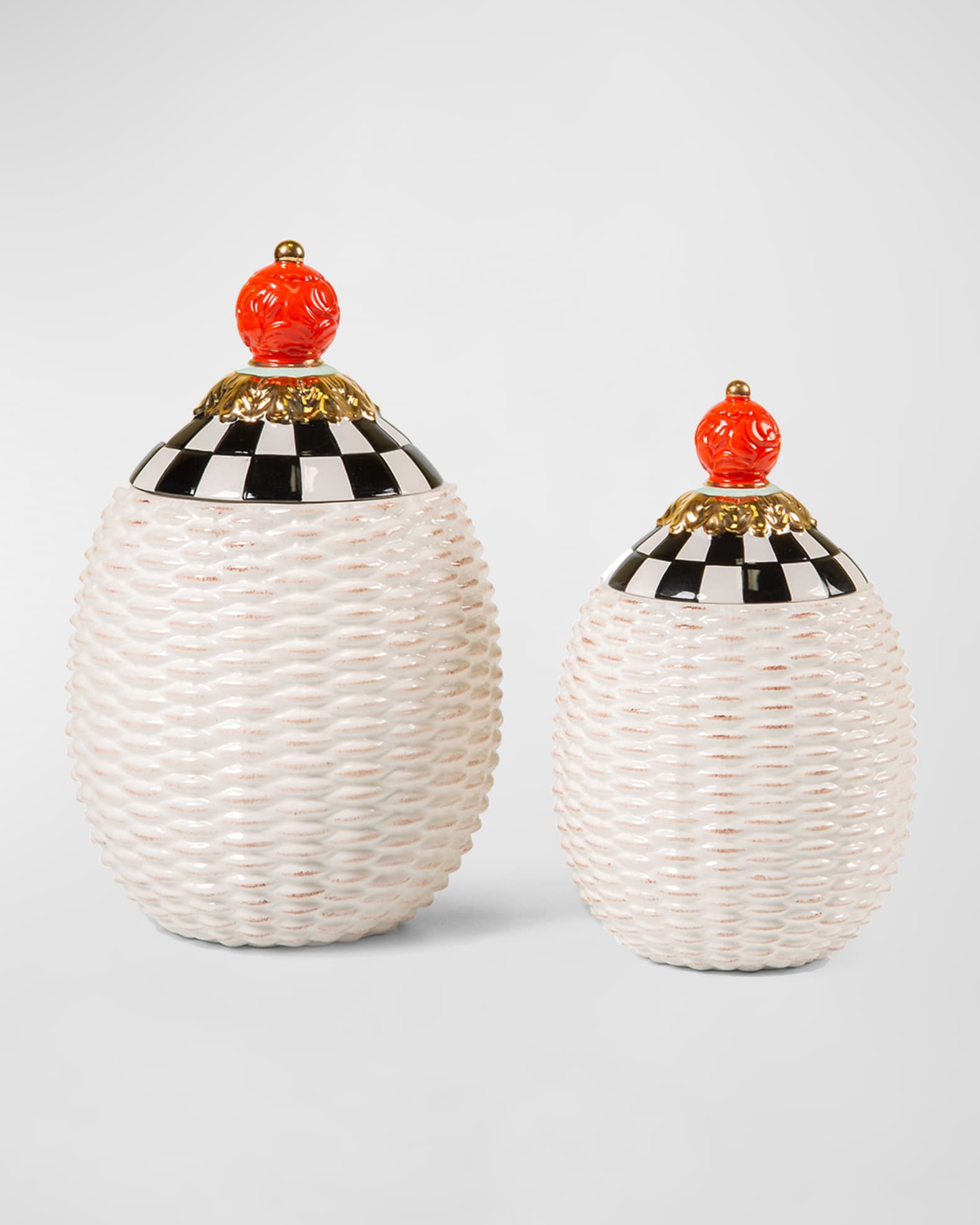 MacKenzie Childs Courtly Basket Weave Canisters Set of 2 Neiman Marcus