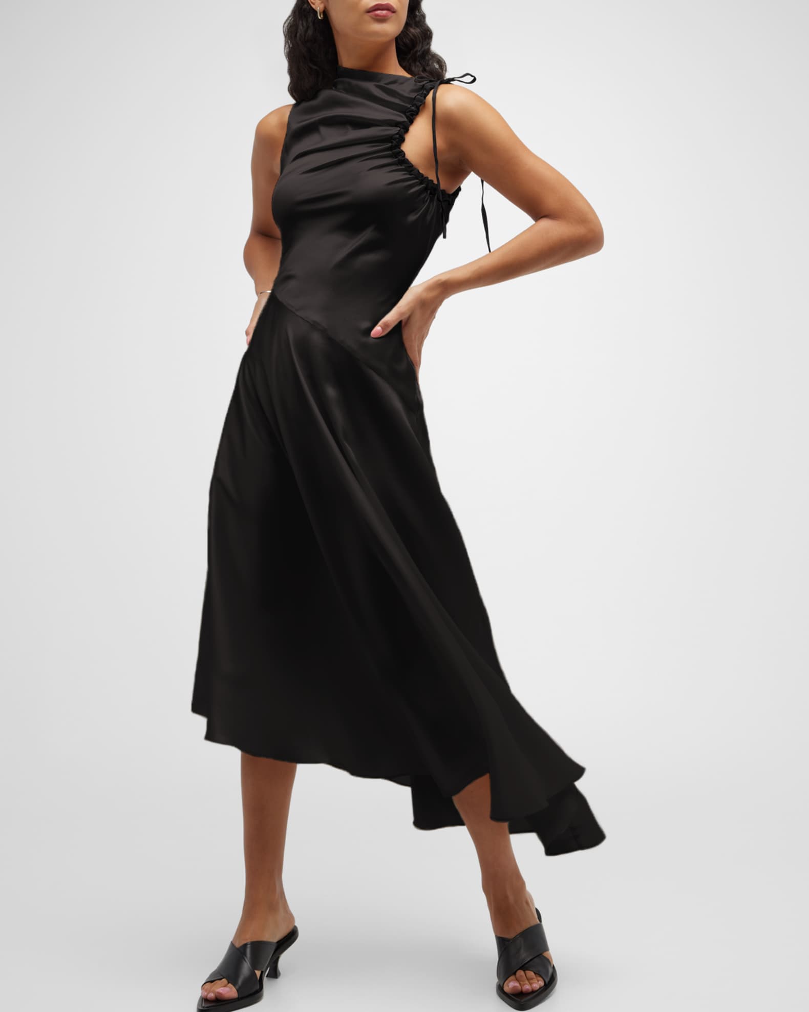 Elleme Silk Tie-Shoulder Midi Dress | Neiman Marcus
