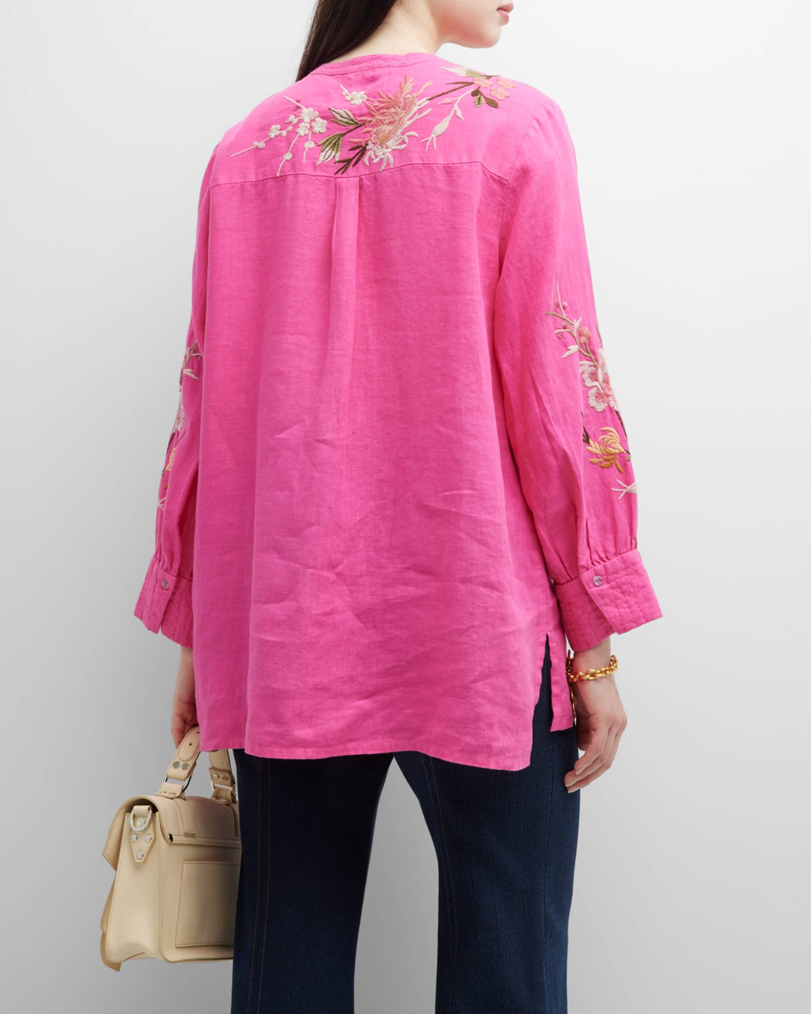 Johnny Was Plus Size Mei Voyager Embroidered Linen Tunic Neiman Marcus