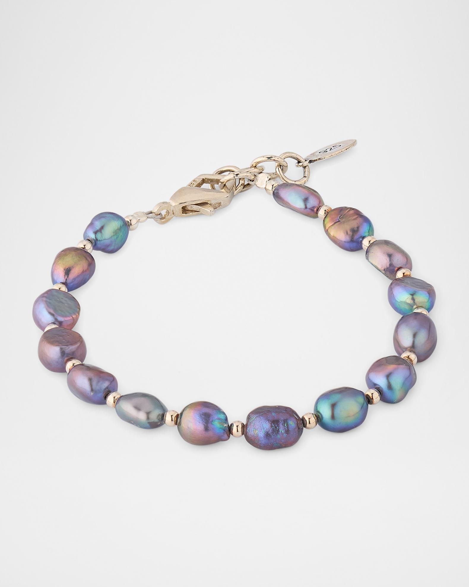 Jan Leslie Men's Sterling Silver Oval Grey Pearl Bracelet | Neiman Marcus