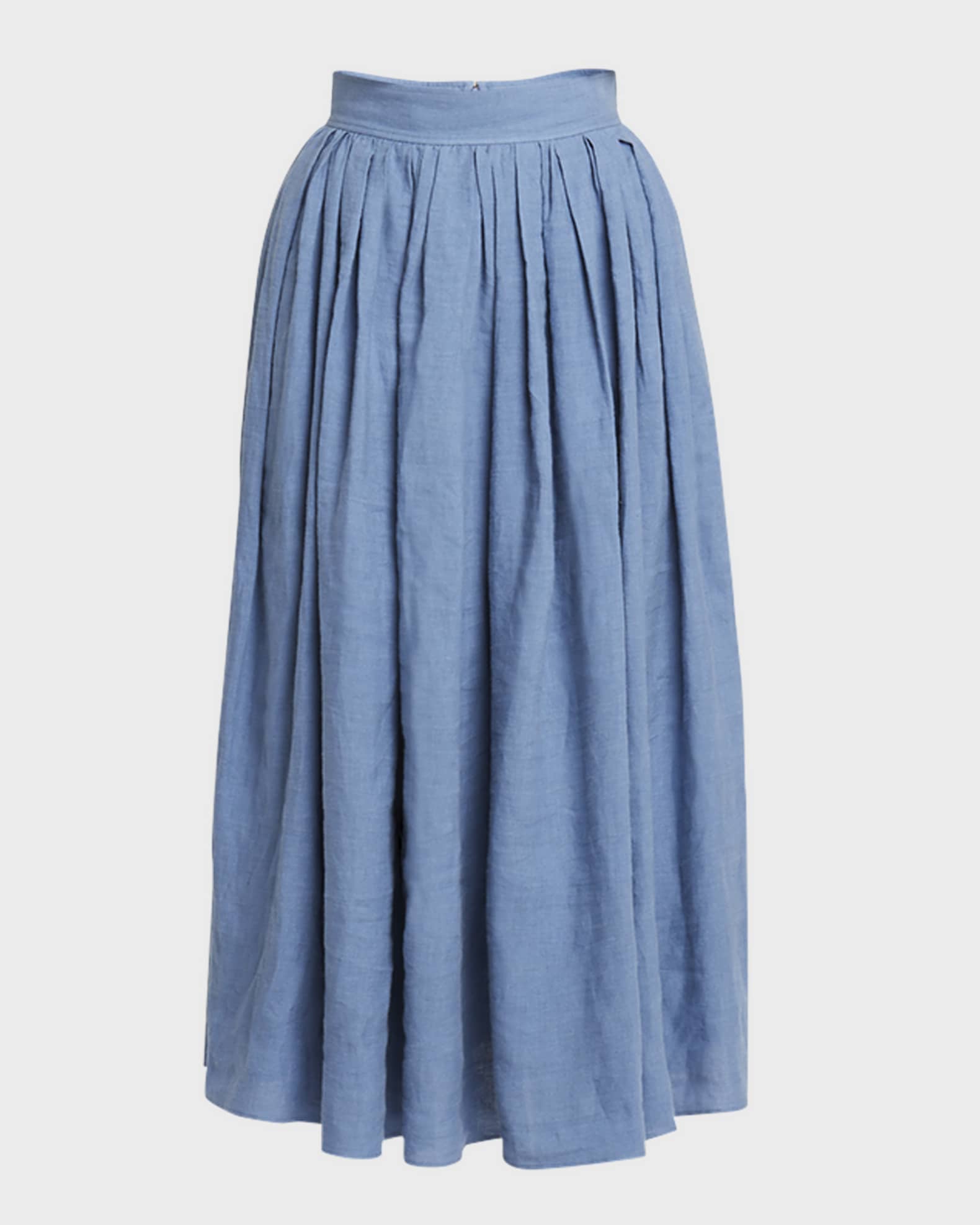 Chloe Pleated Chambray Midi Skirt | Neiman Marcus