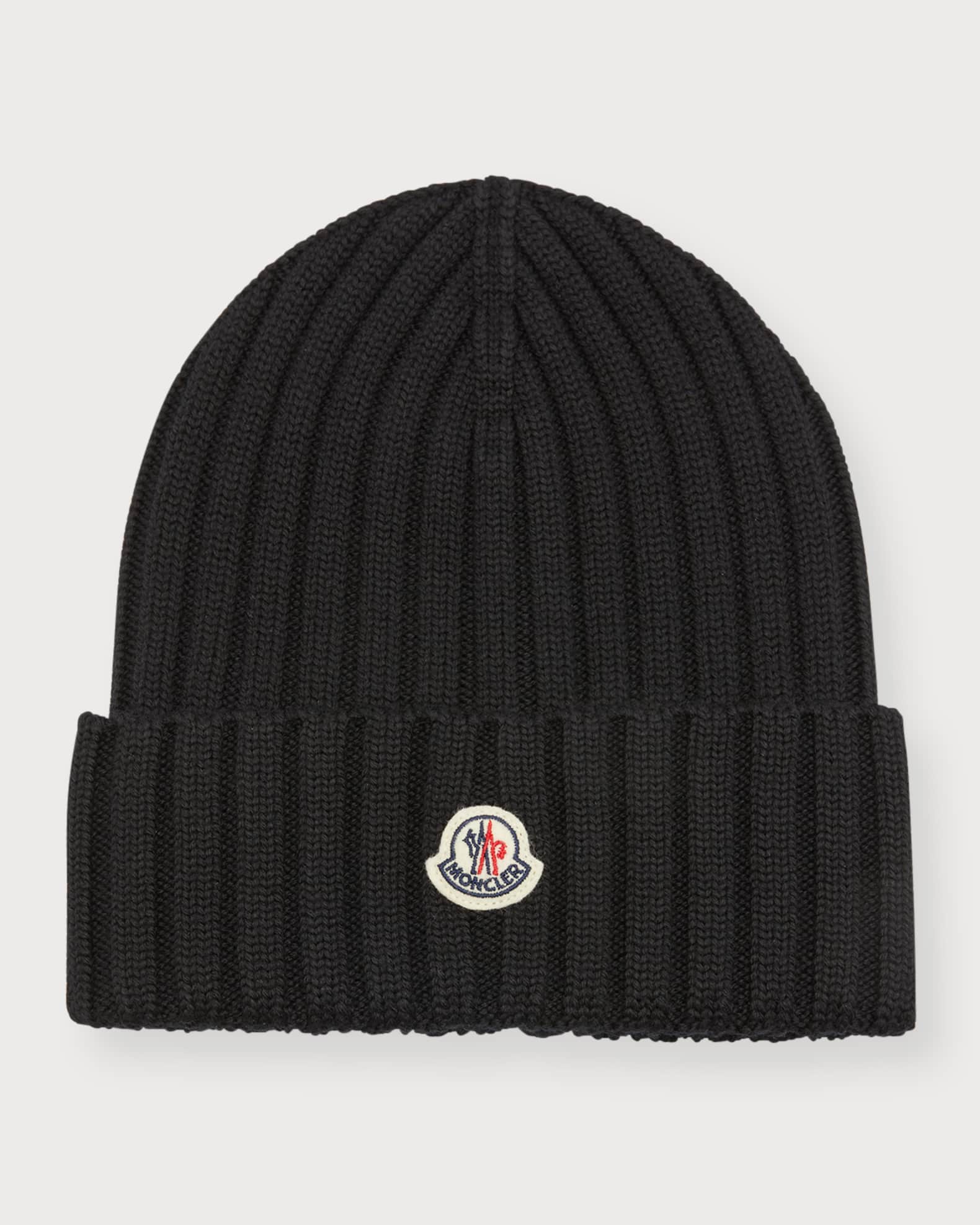 Moncler Ribbed Wool Beanie w/ Logo | Neiman Marcus
