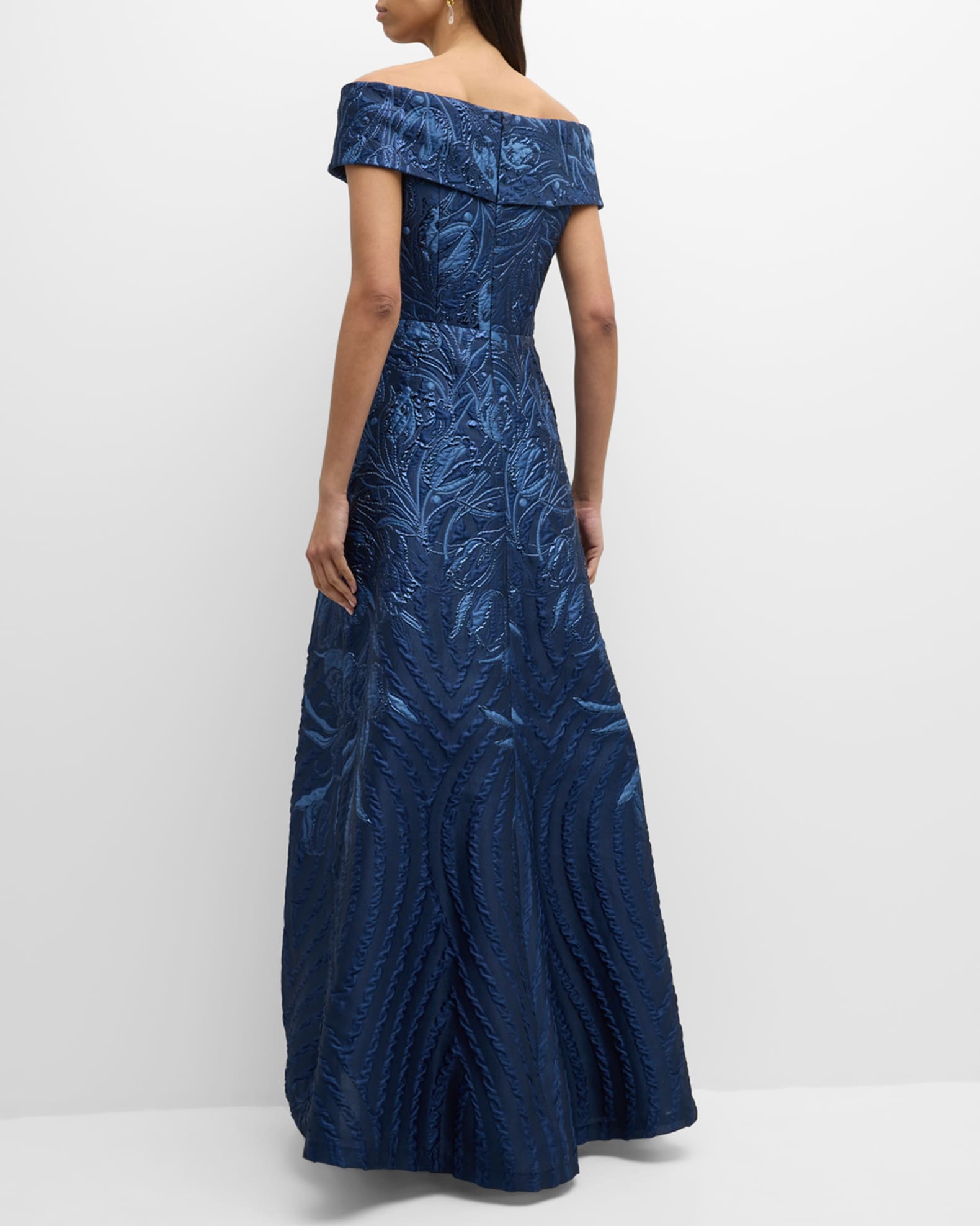 Rickie Freeman for Teri Jon Off Shoulder Metallic Jacquard Gown Neiman Marcus