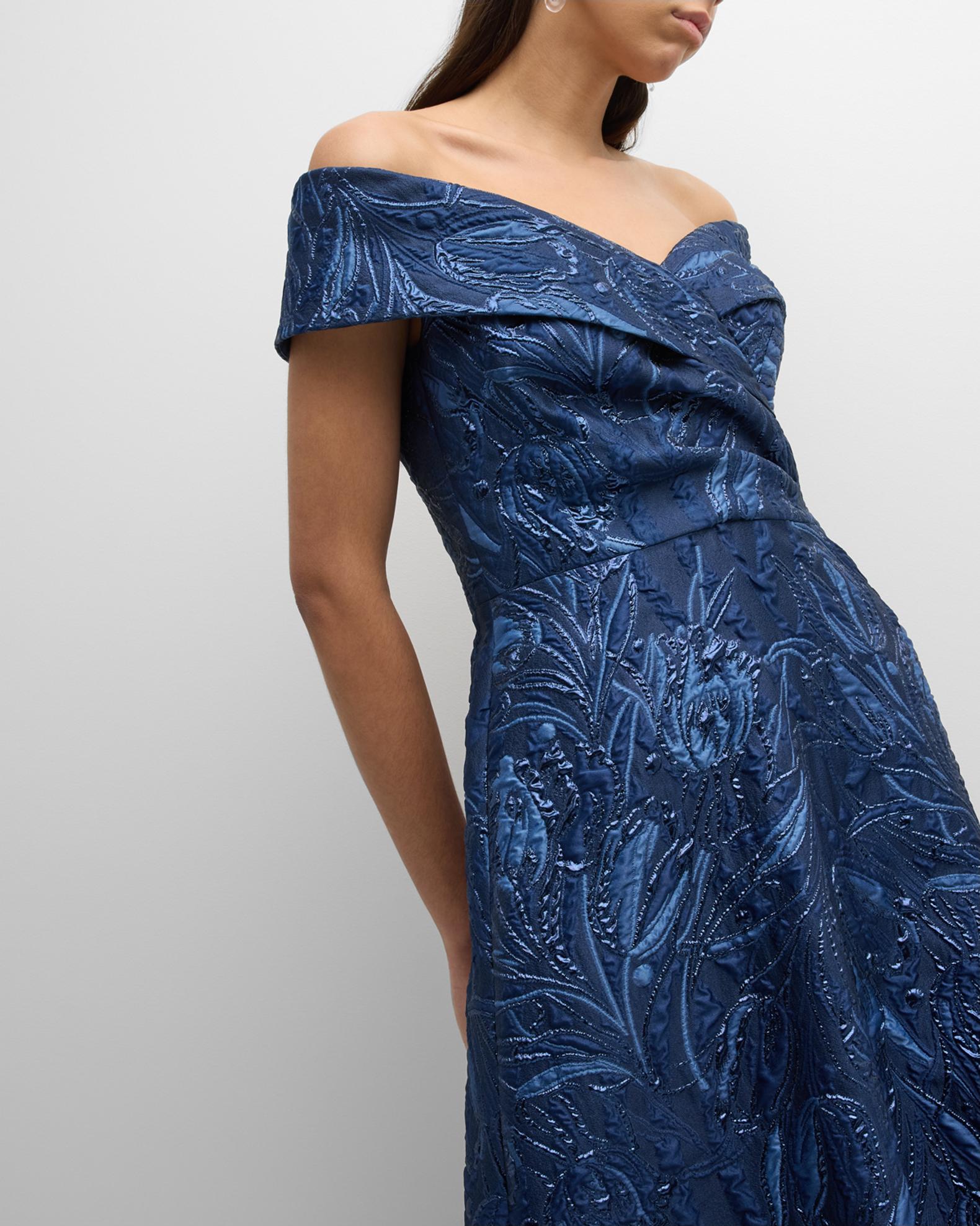 Rickie Freeman for Teri Jon Off-Shoulder Metallic Jacquard Gown ...