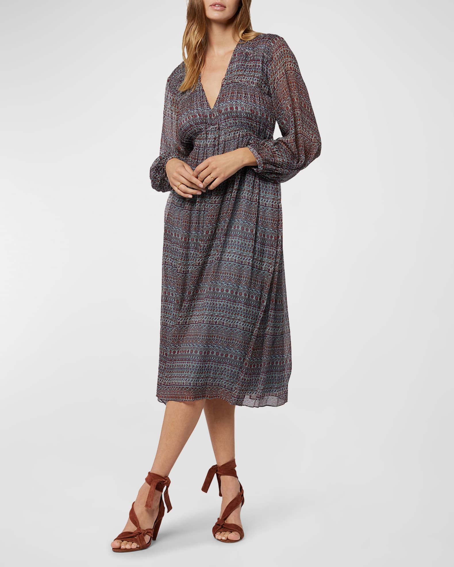 Joie Alquina Silk Chiffon Midi Dress | Neiman Marcus