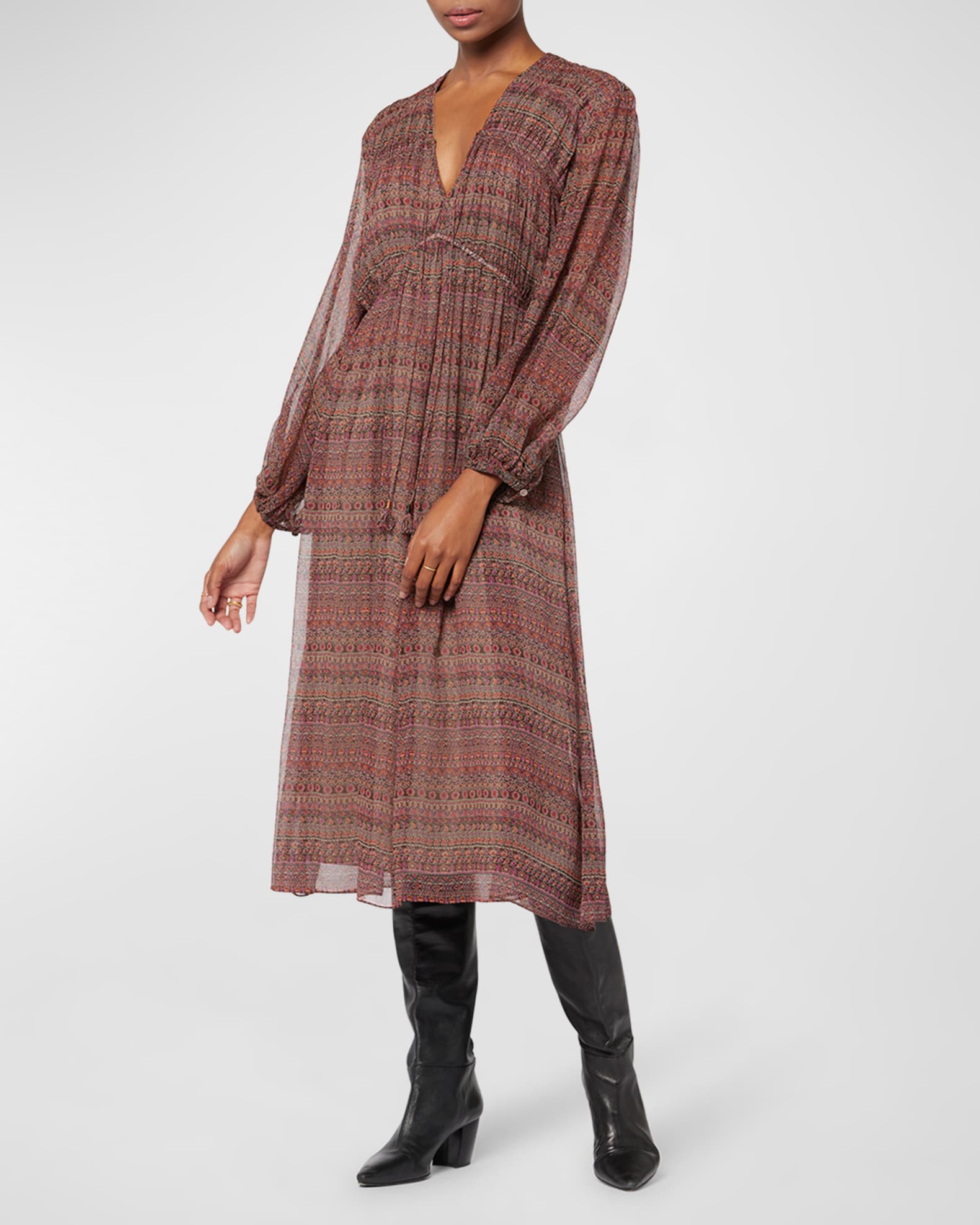 Joie Alquina Silk Chiffon Midi Dress Neiman Marcus