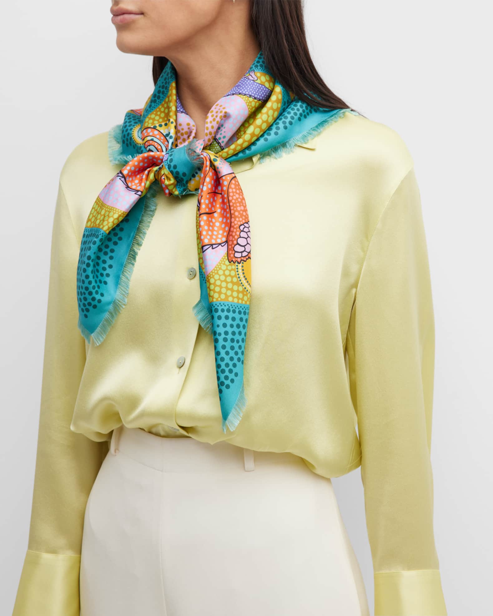 スカーフ SAINT LAURENT Silk scarf Multicolor Yves Saint Laurent scarf 78cm 29″ square silk flower navy