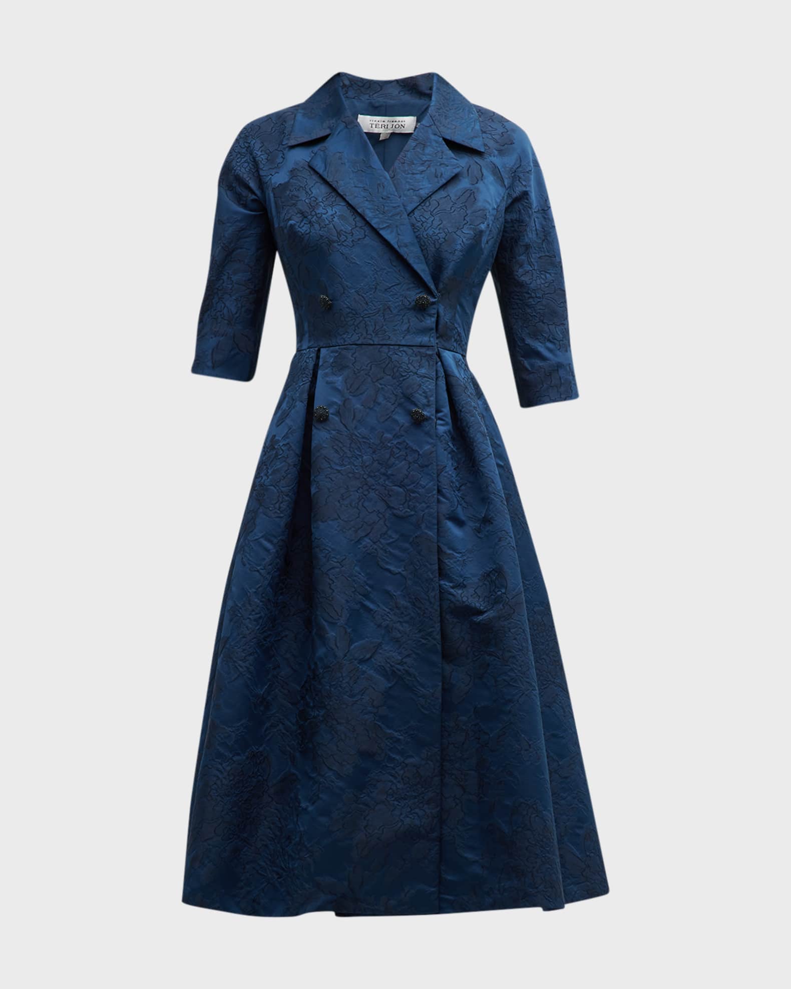 Rickie Freeman for Teri Jon DoubleBreasted Floral Jacquard Coat Dress
