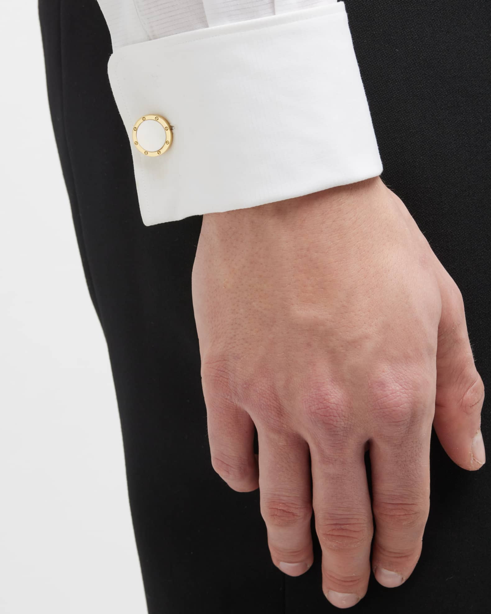 Men's 18K Yellow Gold Round Gemstone Cufflinks 1