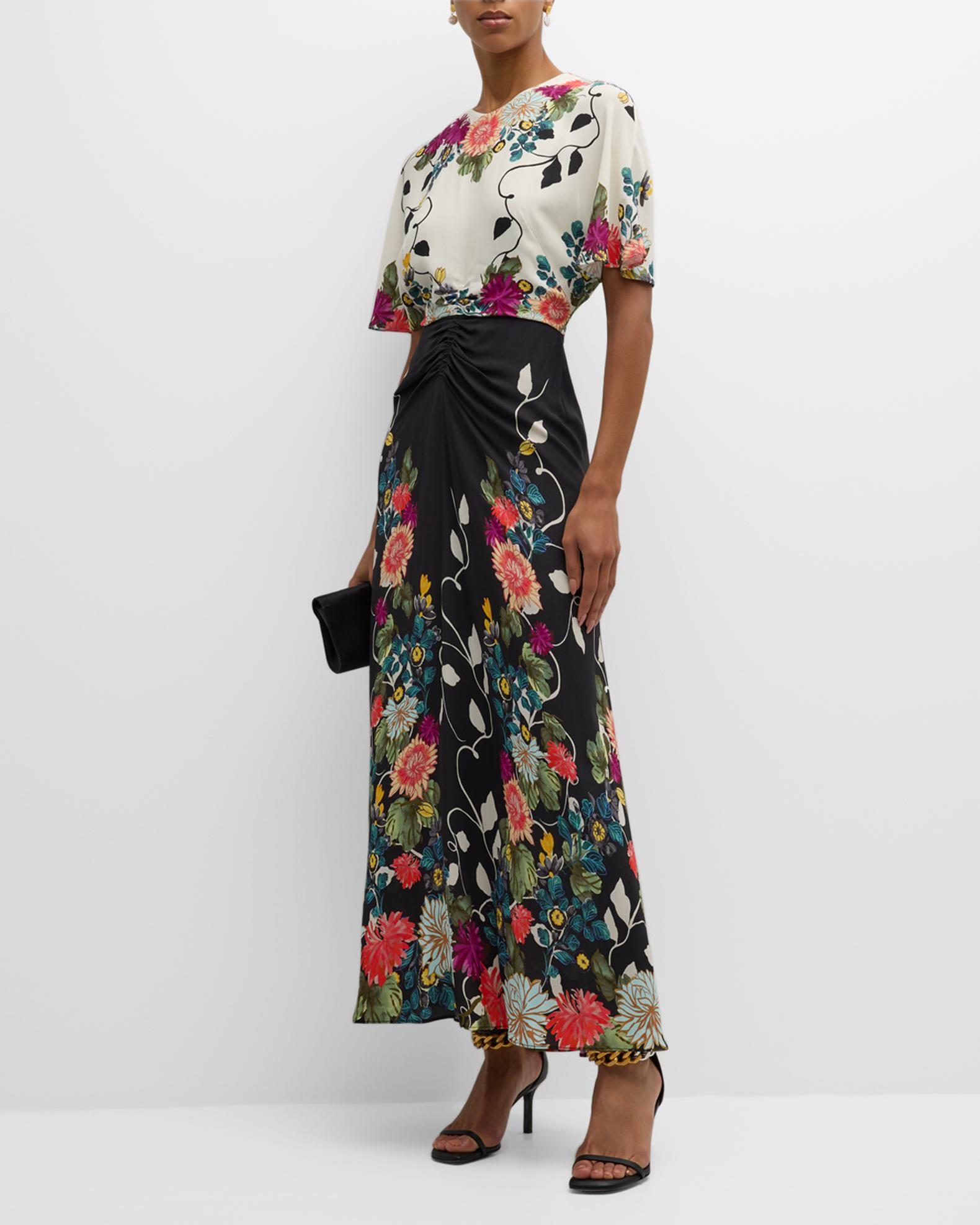 Saloni Marta Floral Viscose Midi Dress Neiman Marcus