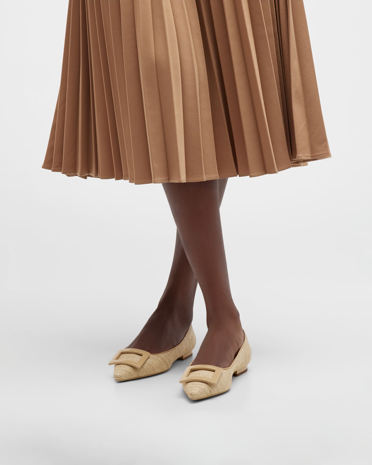 Roger Vivier Gommettine Raffia Buckle Ballerina Flats Neiman Marcus