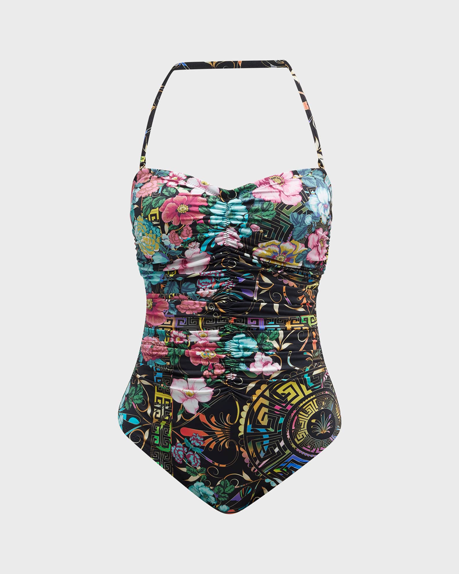 Johnny Was Ruched Sweetheart One-Piece Swimsuit | Neiman Marcus