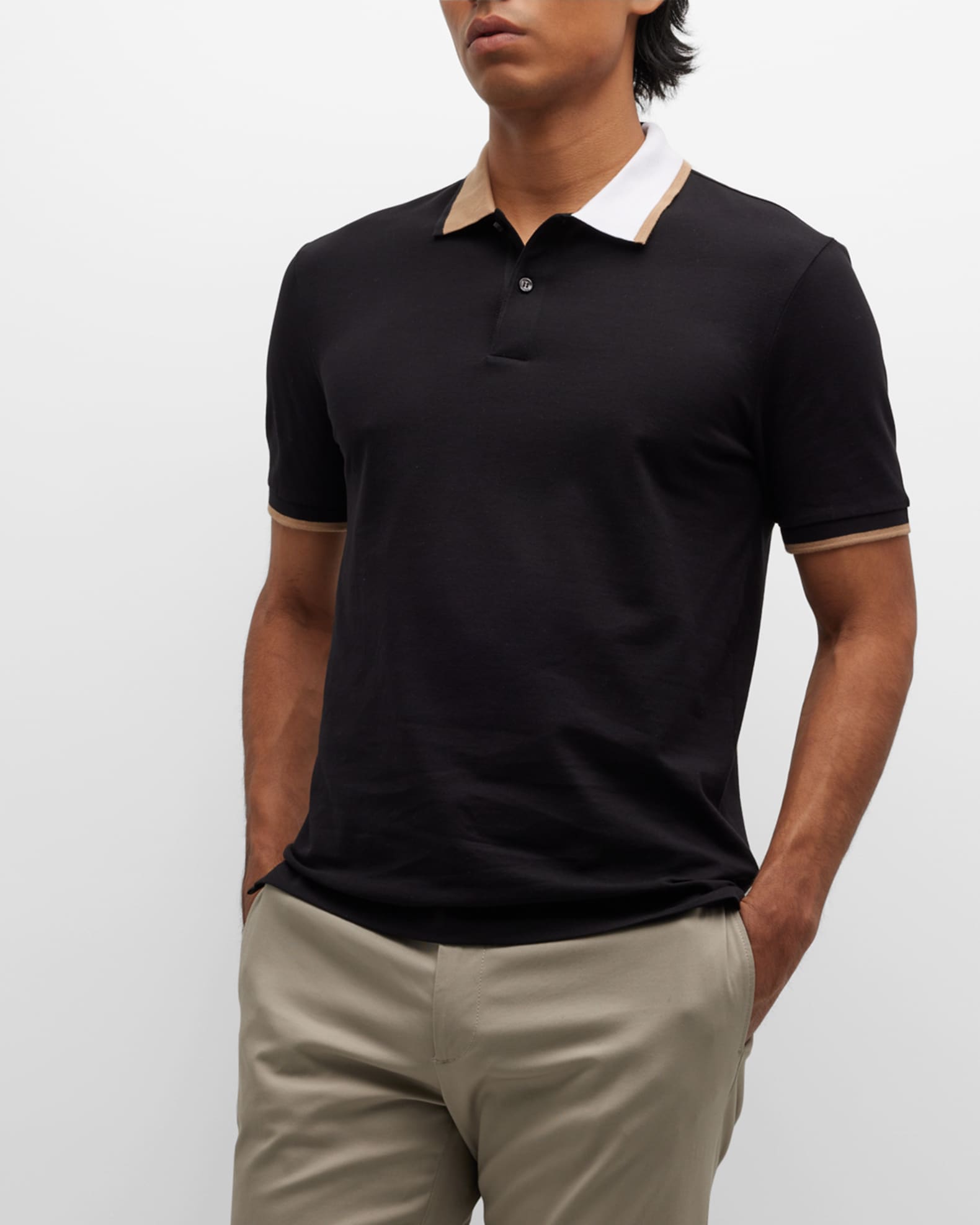 BOSS Men's Polo Shirt with Bicolor Collar Neiman Marcus
