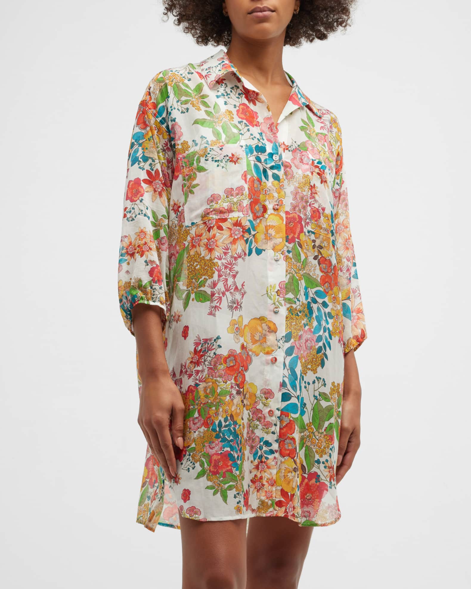 Johnny Was Floral Millo Button-Front Shirtdress | Neiman Marcus