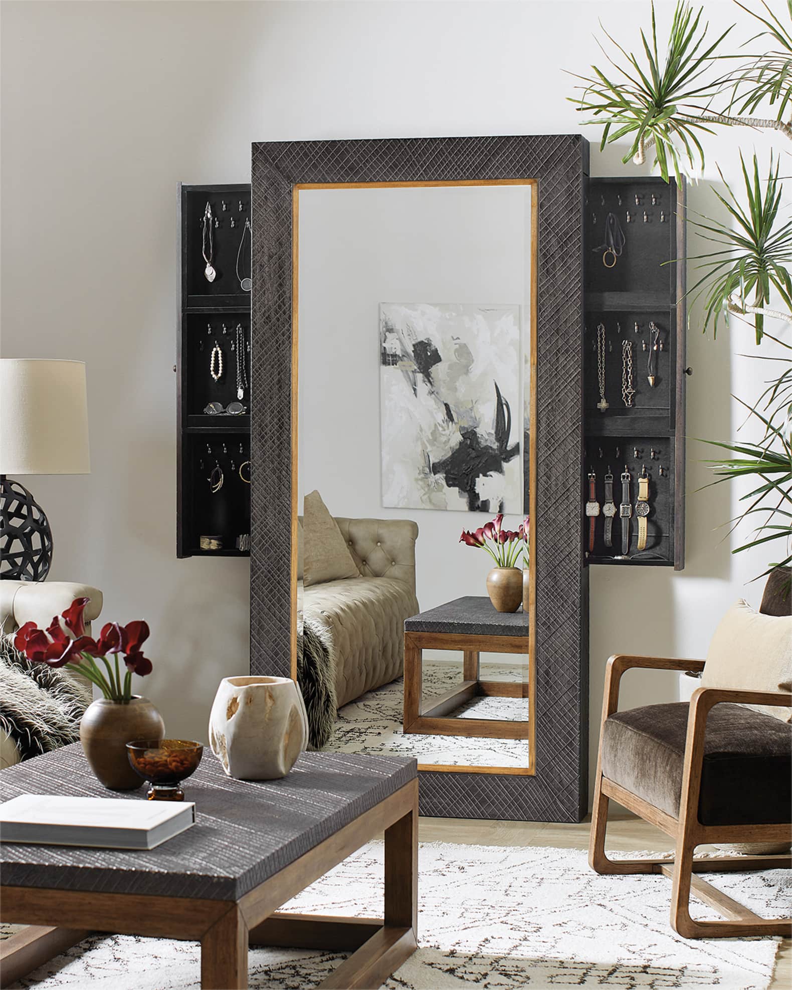 Floor mirror with jewelry storage sale