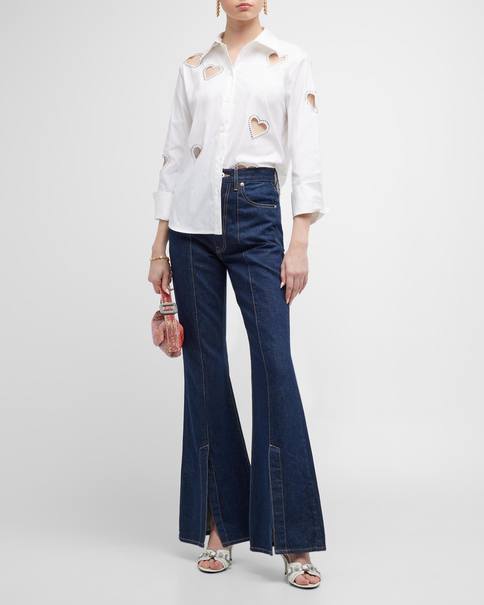 ALICE + OLIVIA Finely Embellished Button-Front Heart Cutout Shirt 