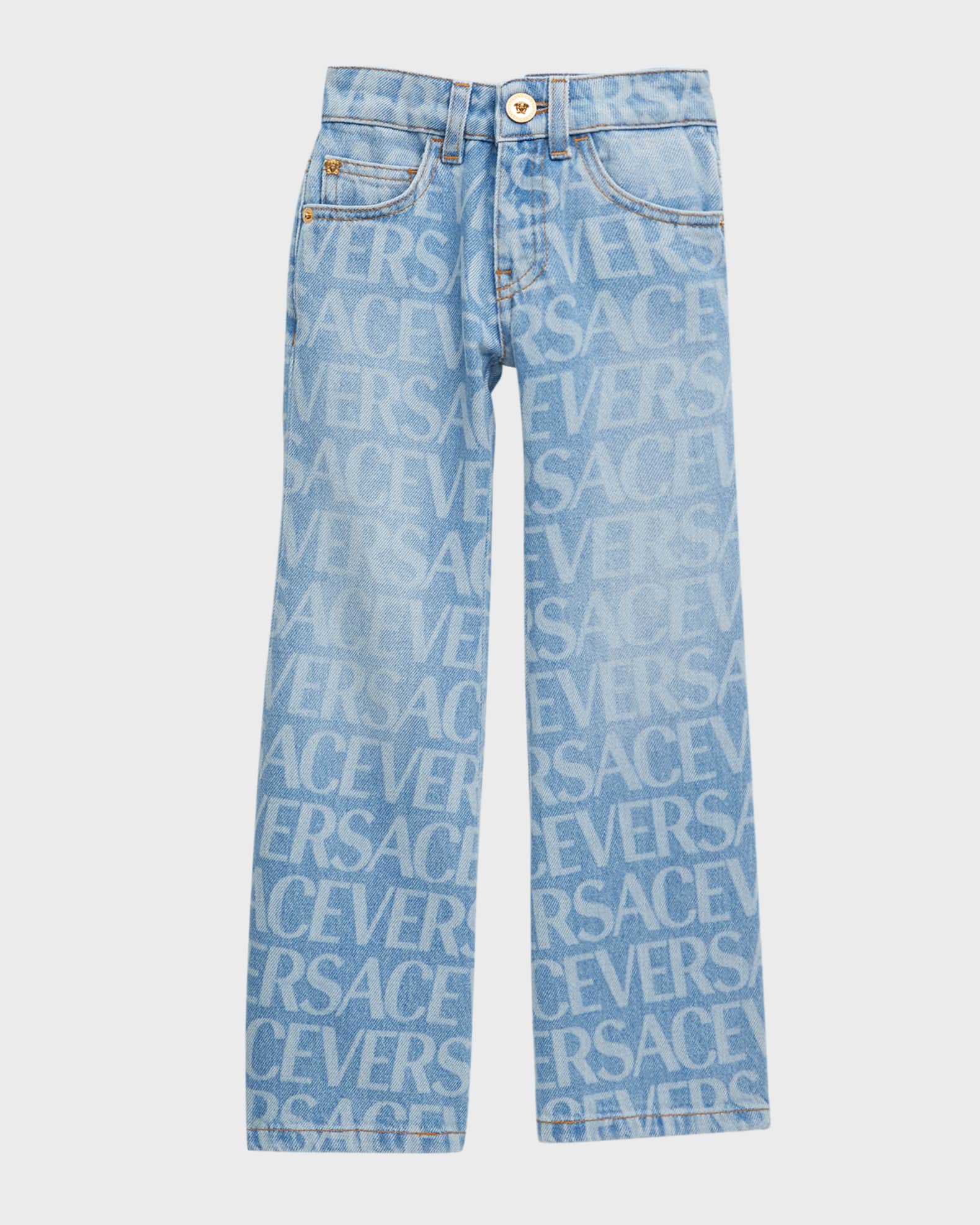 Laser Logo Repeat Denim Pants | Neiman Marcus