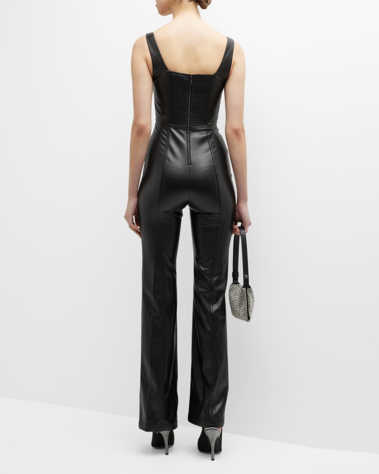 Alice + Olivia Chels Vegan Leather Corset Jumpsuit | Neiman Marcus