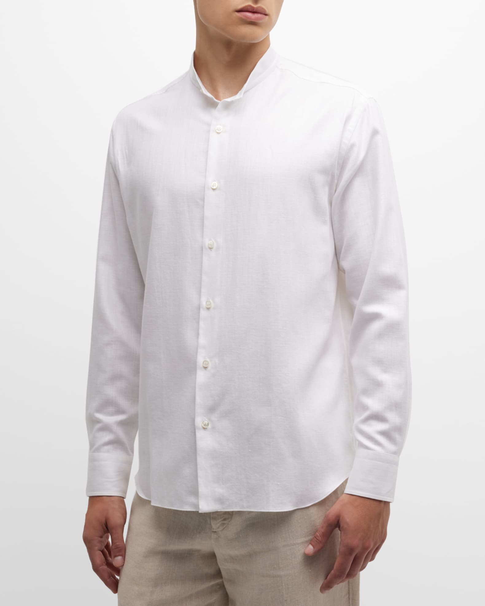 Brunello Cucinelli Kids band-collar linen shirt - White