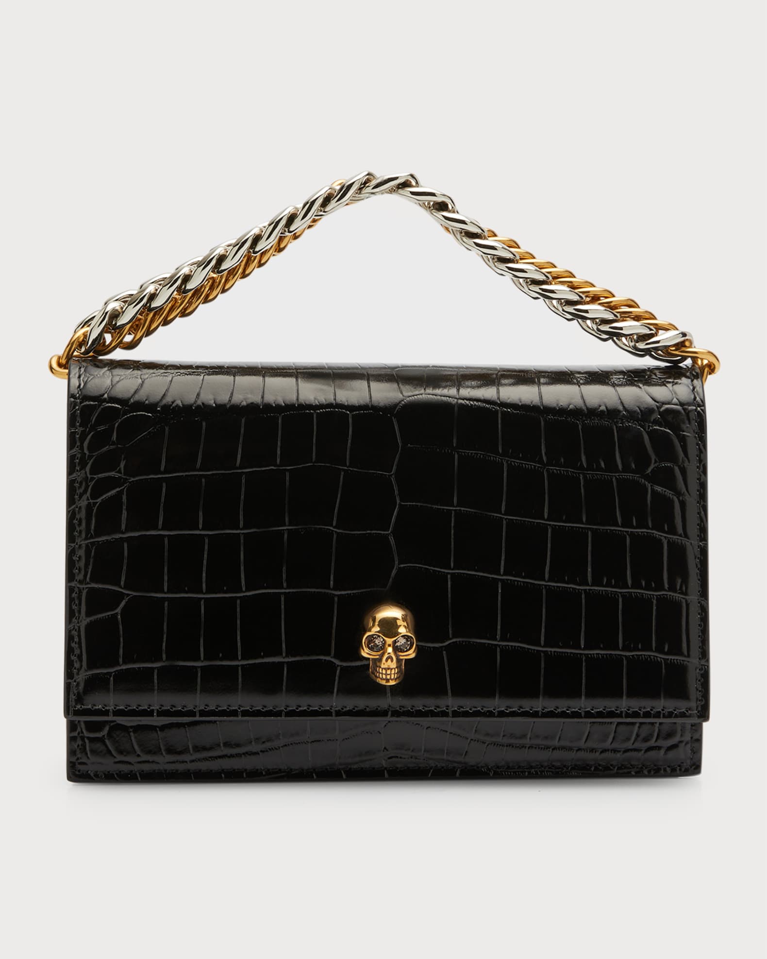 Small Skull Croc-Embossed Shoulder Bag 0