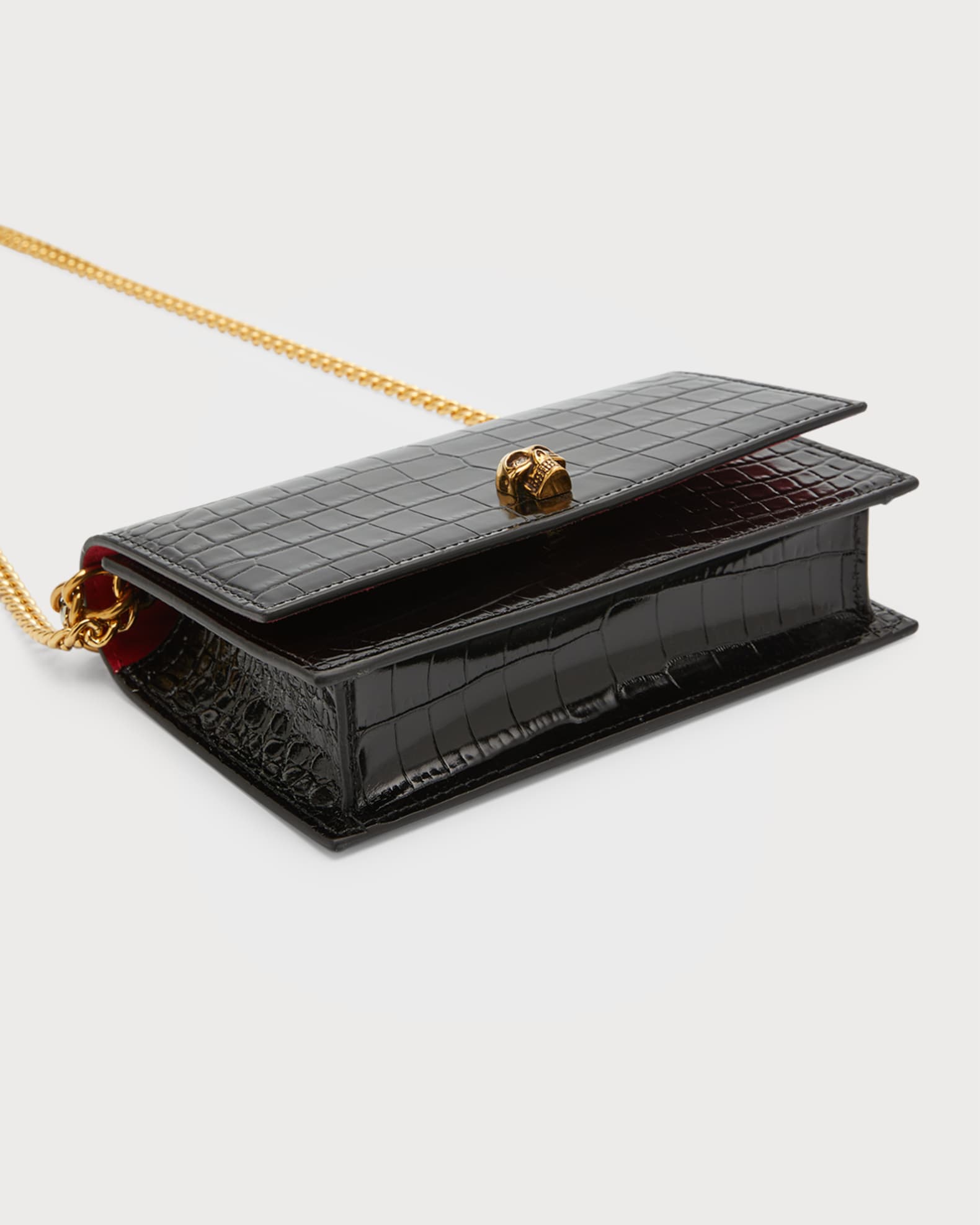 Small Skull Croc-Embossed Shoulder Bag 1