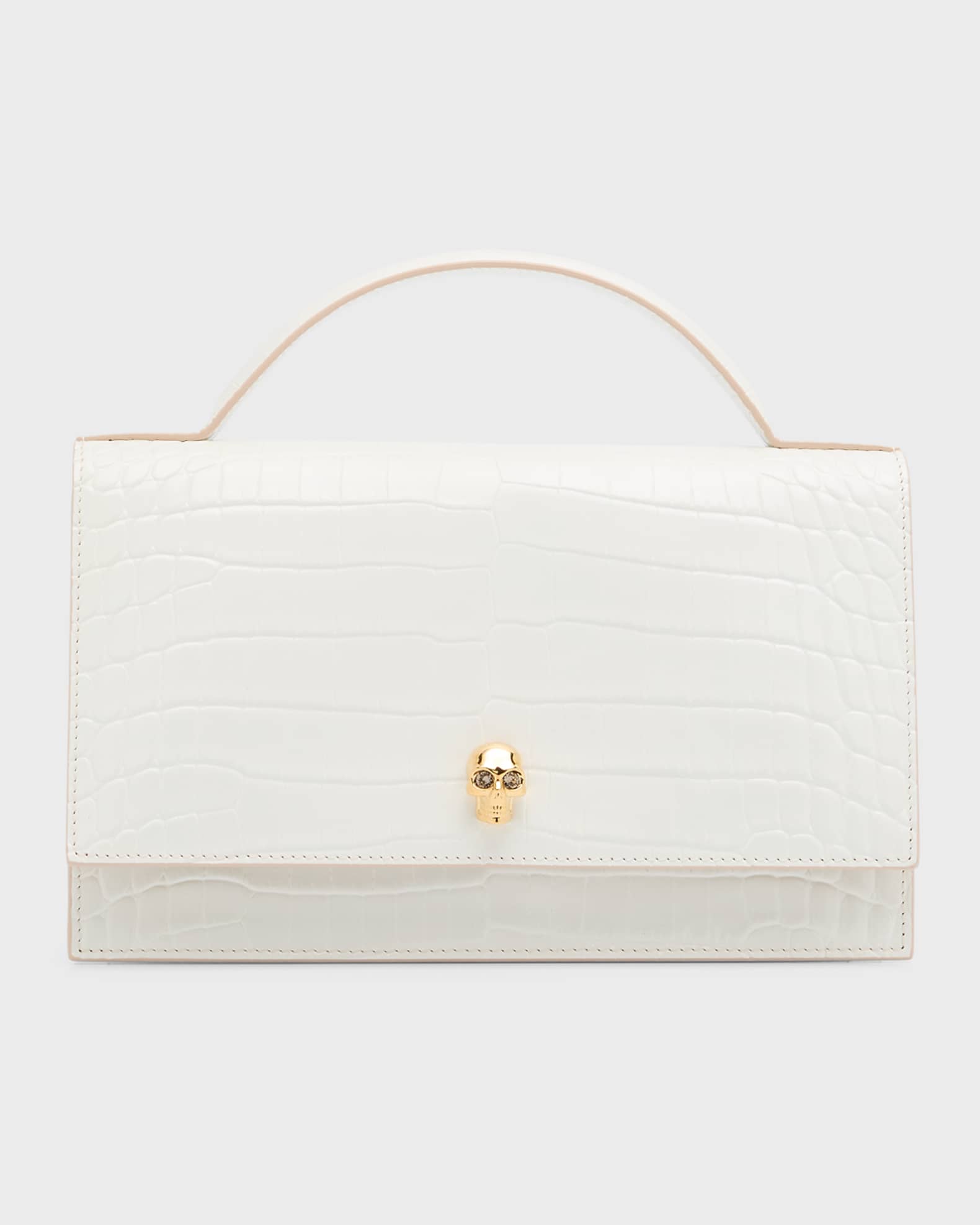 Medium Skull Croc-Embossed Top-Handle Bag 0