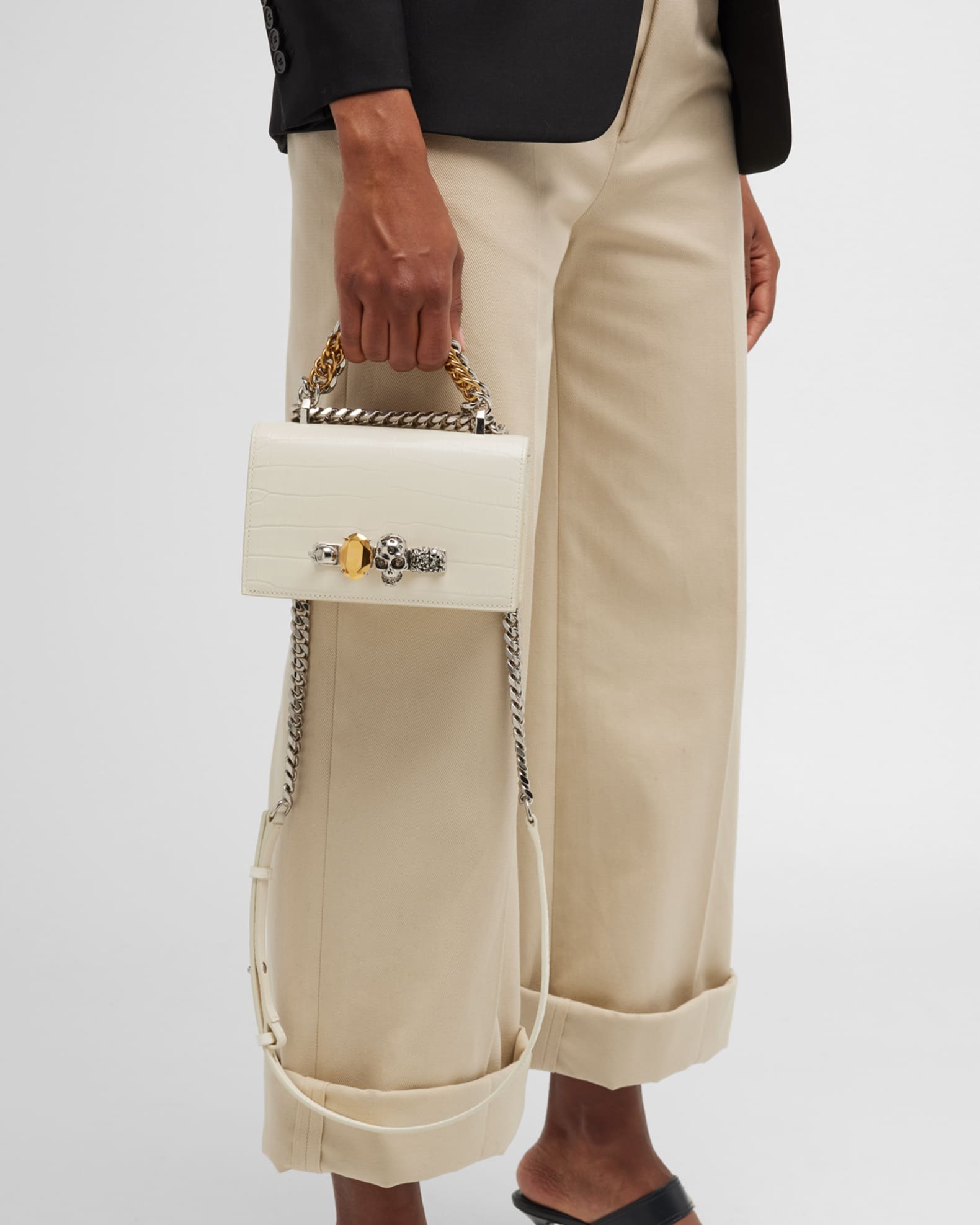 Mini Skull Jewel Croc-Embossed Crossbody Bag