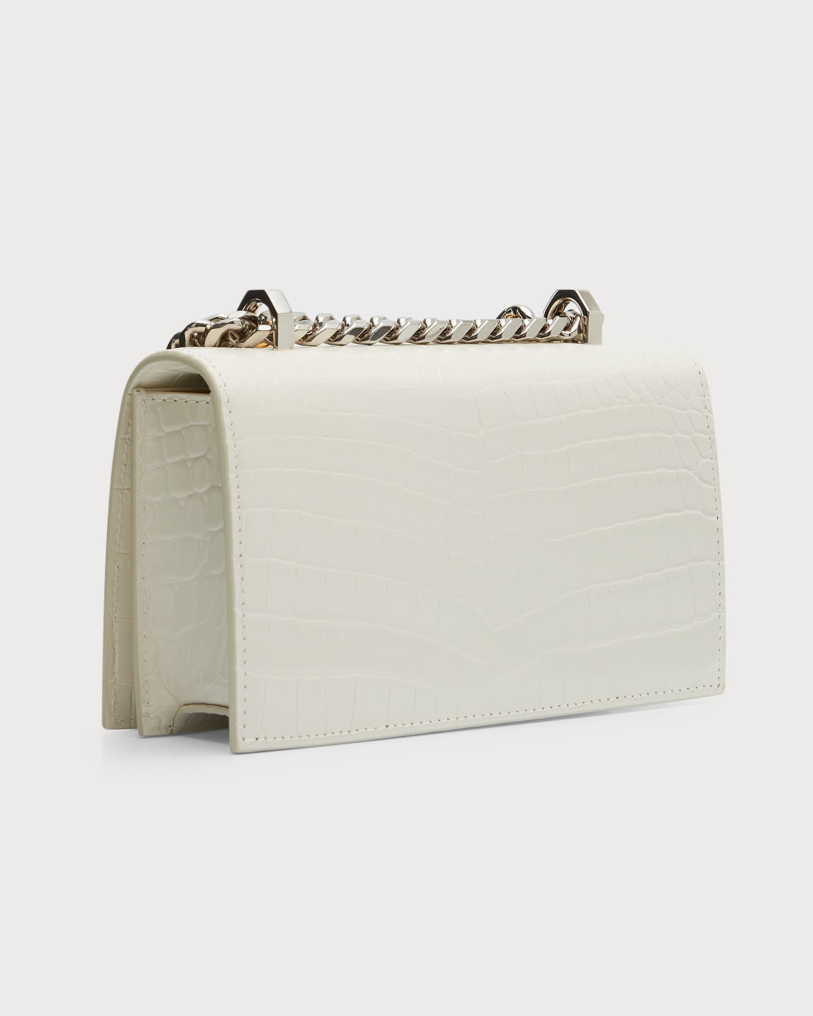 McQueen Mini Skull Jewel Croc-Embossed Crossbody Bag