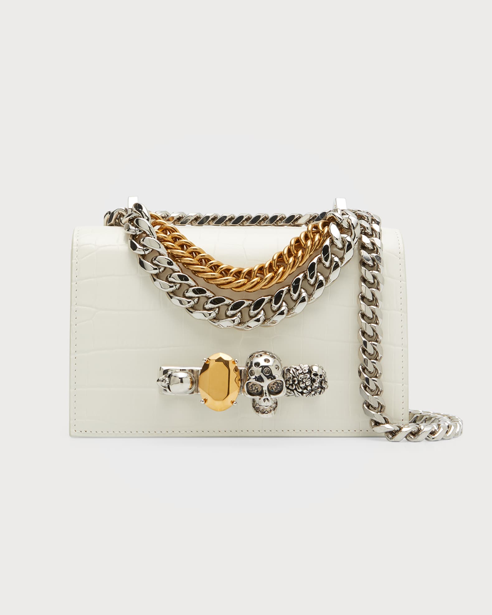 Mini Skull Jewel Croc-Embossed Crossbody Bag 0