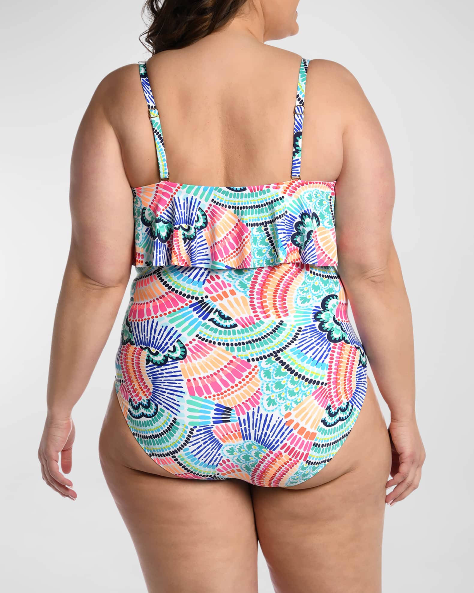 La Blanca Plus Size Waves Ruffle Bandeau OnePiece Swimsuit Neiman Marcus