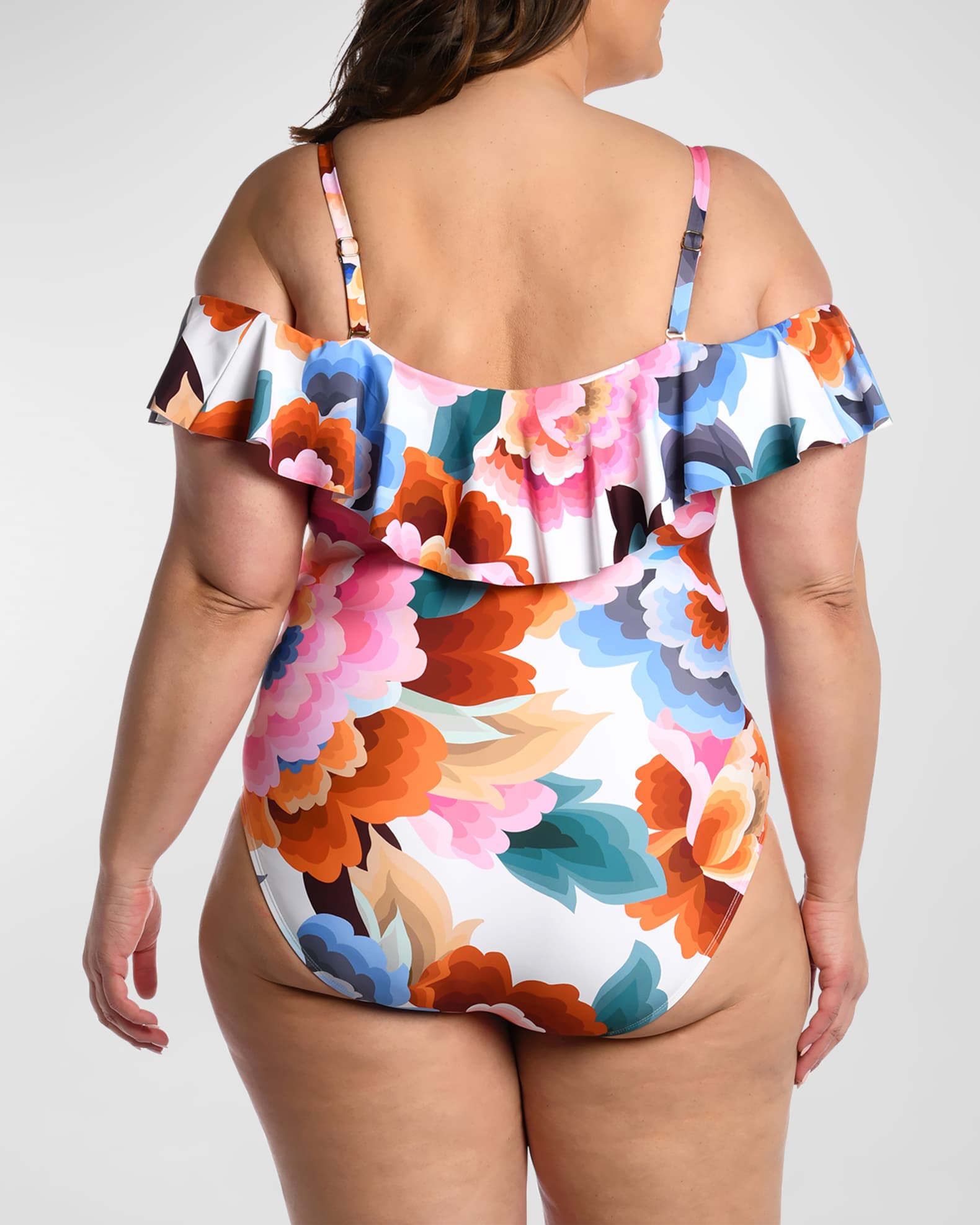 Plus Size Floral Off Shoulder Ruffle One Piece Swimsuit