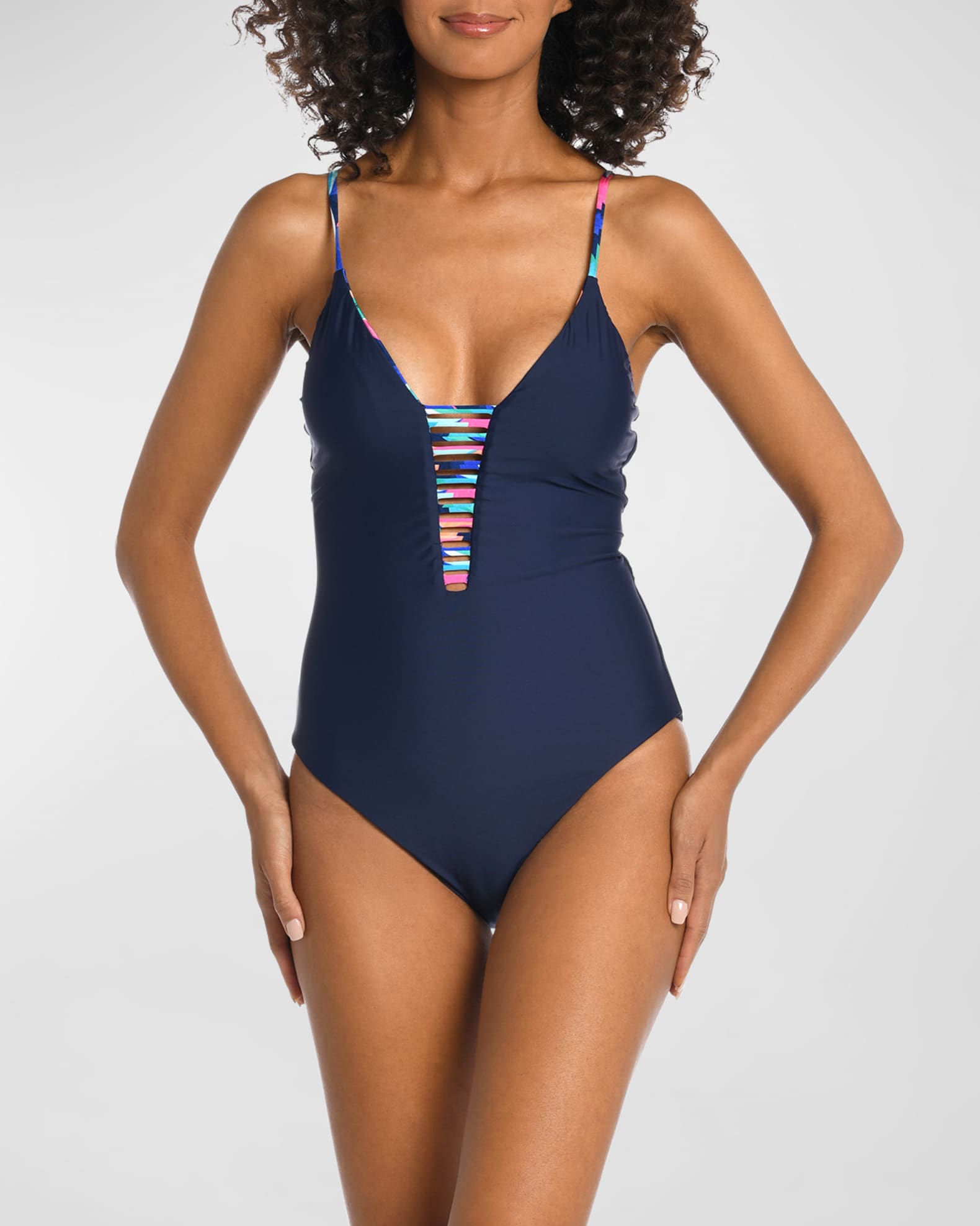 La Blanca Reversible Painted Plunge Mio OnePiece Swimsuit Neiman Marcus