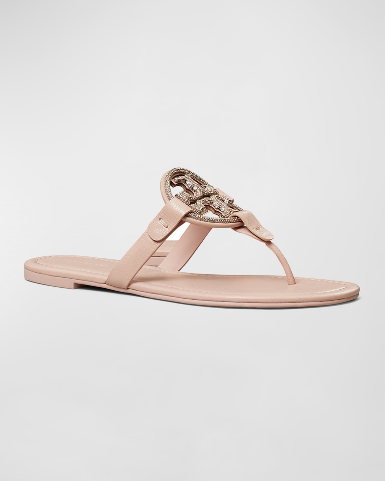 Tory Burch Womens Miller Pave Sandals Shell Pink Silver 6.5