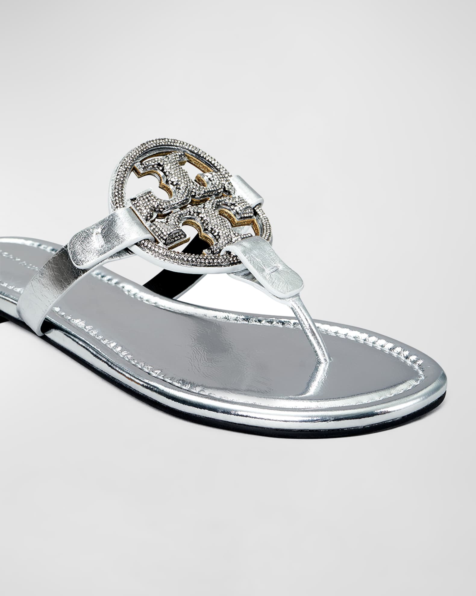 Tory Burch Miller Pave Medallion Thong Sandals | Neiman Marcus