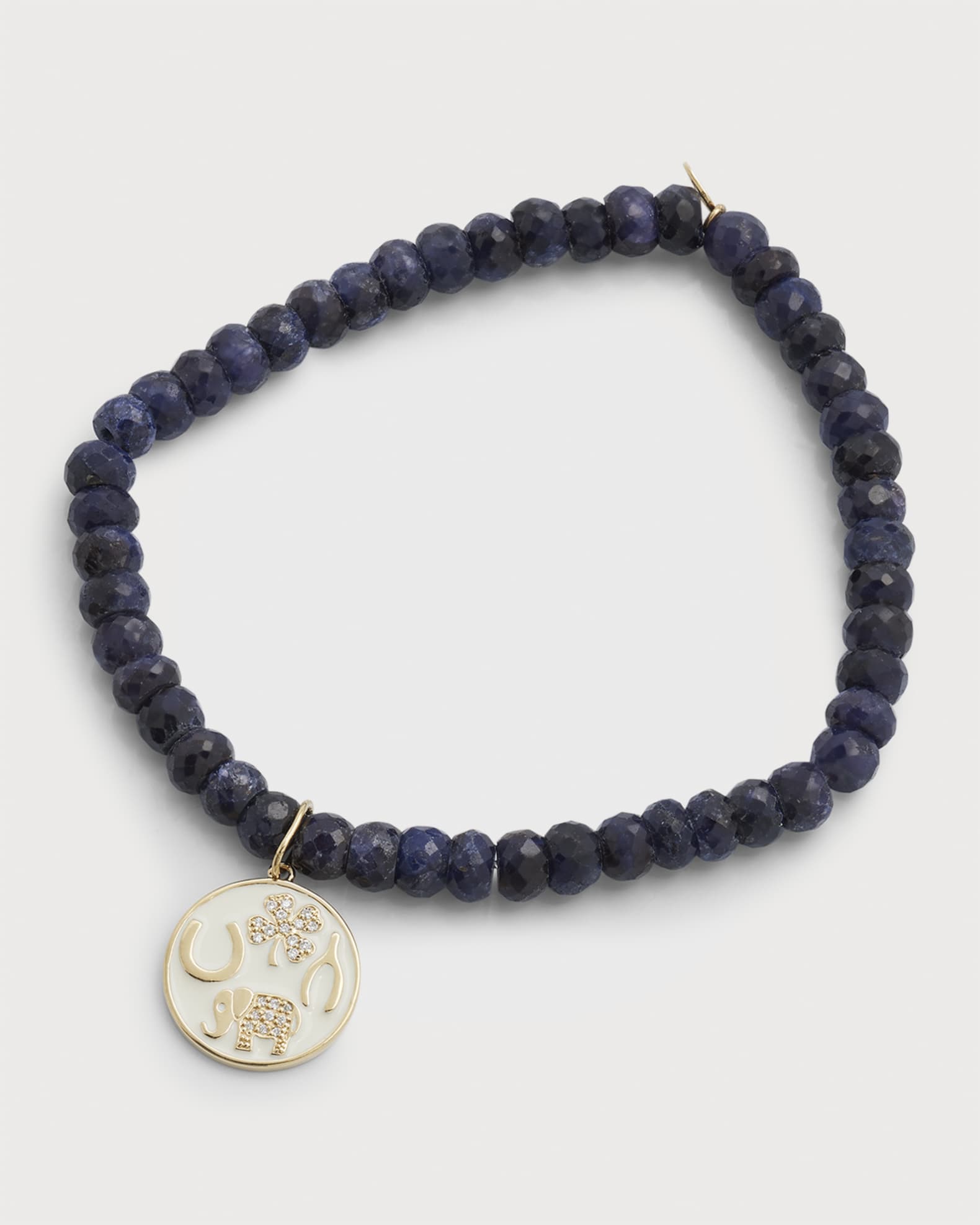 6mm Blue Sapphire Corundum Faceted Rondelle Bracelet With Luck Tableau Medallion 0