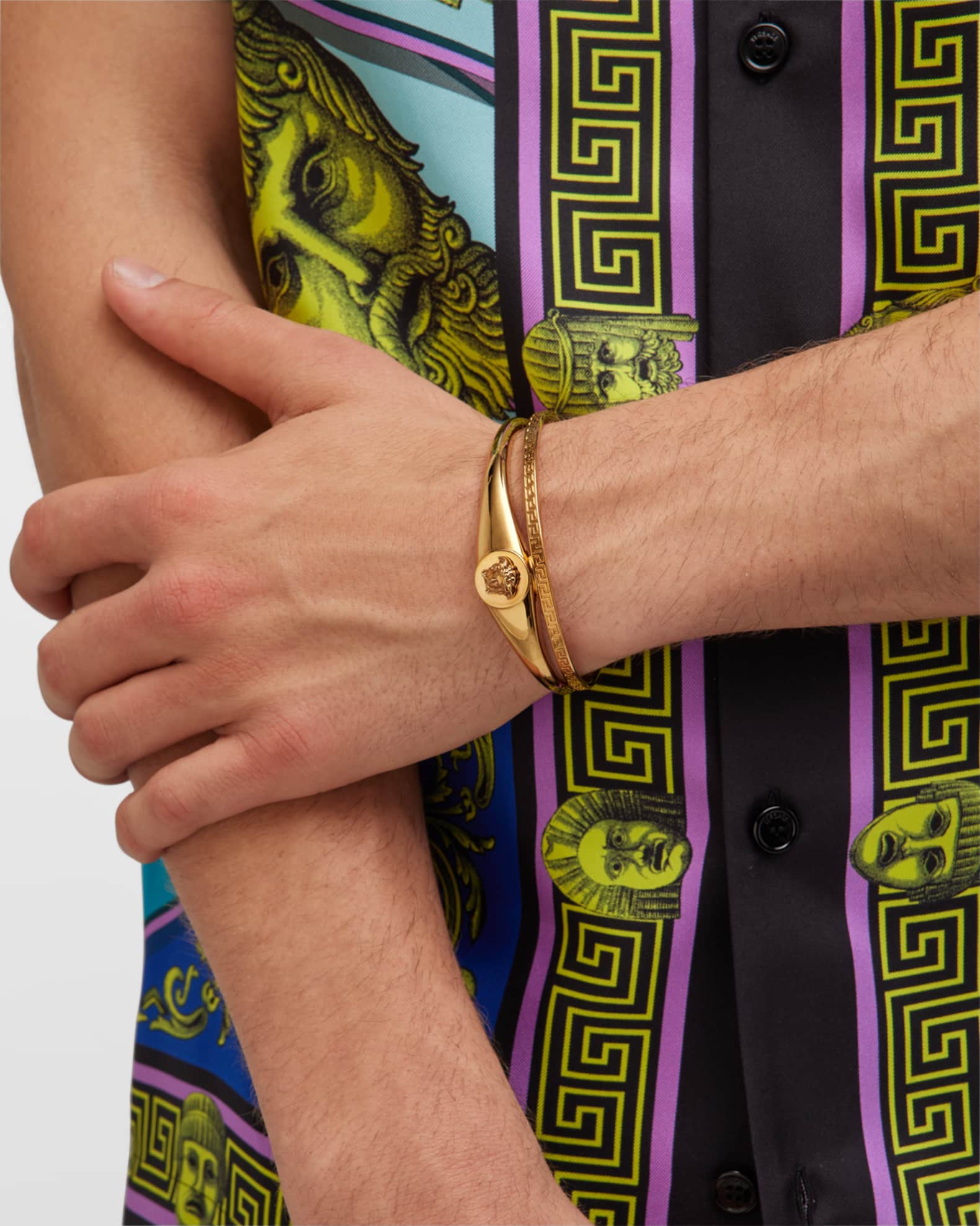 Versace Men's Medusa Greca Double Cuff Bracelet  Neiman Marcus
