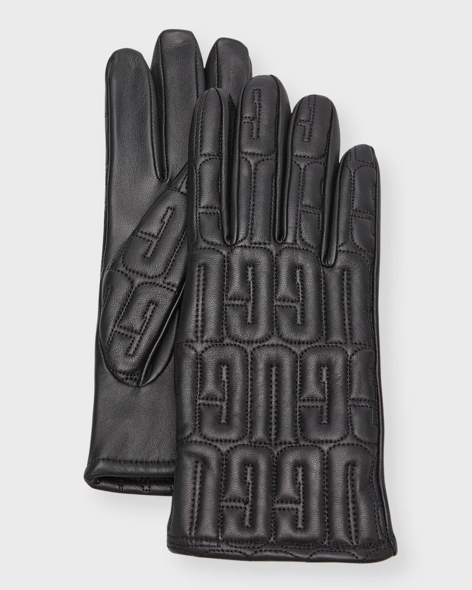 UGG Quilted Logo Leather & Cashmere Gloves