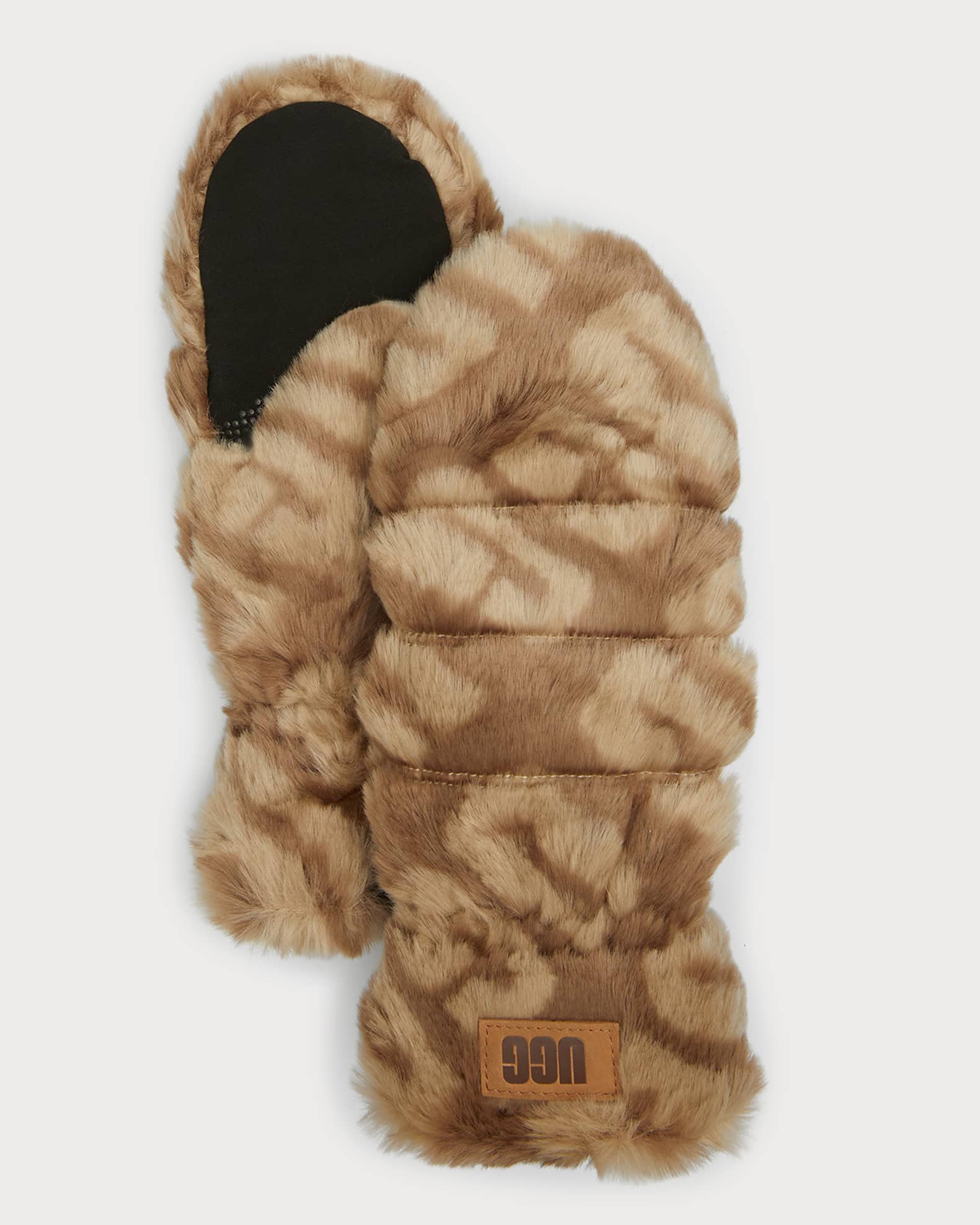 UGG Quilted Leopard-Print Faux Fur Mittens | Neiman Marcus