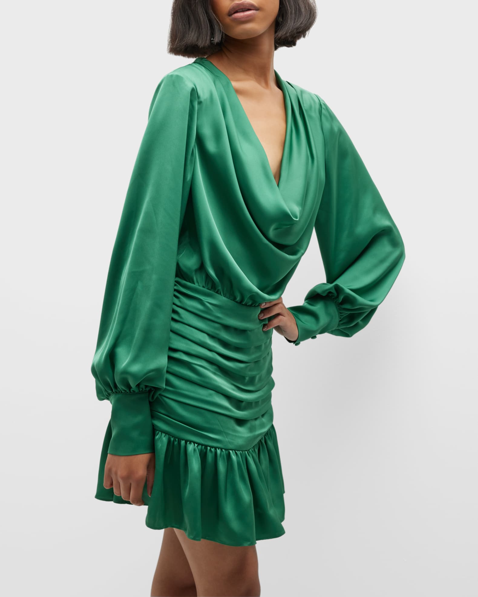 Ramy Brook Camilla Ruched Cowl-Neck Mini Dress | Neiman Marcus