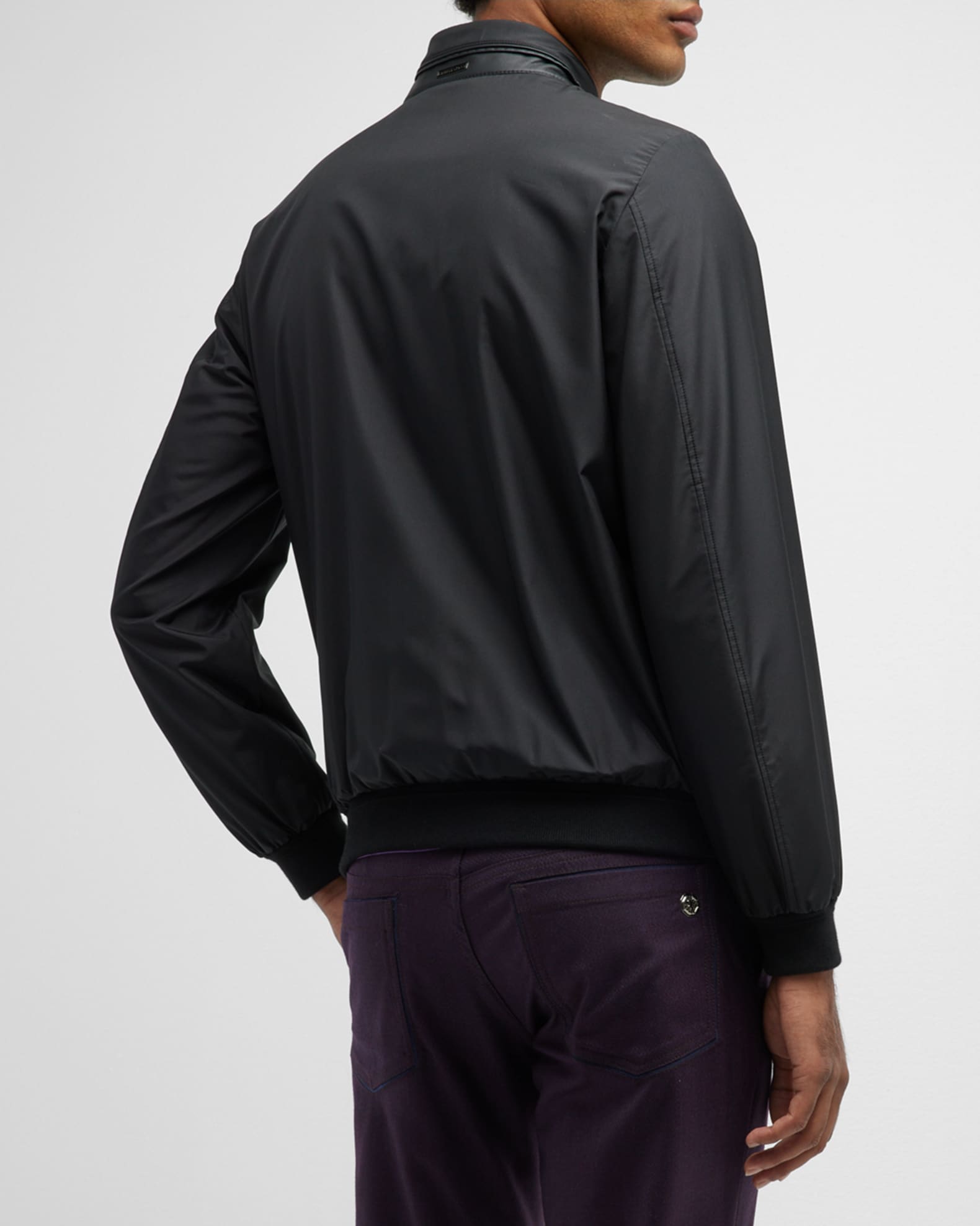 Stefano Ricci Men's Tonal Branded Full-Zip Bomber Jacket Black