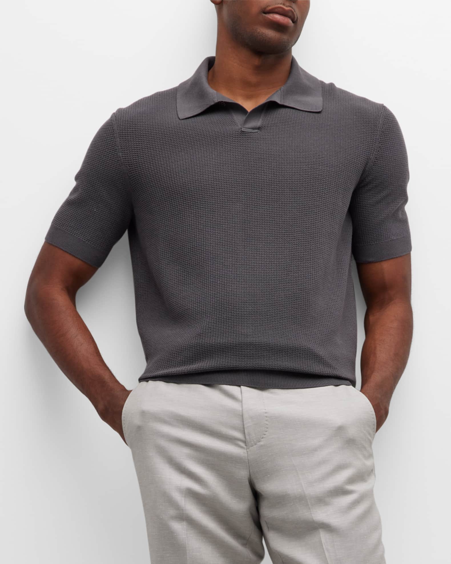 Zegna Men's Polo Jacquard in Cotone Grey