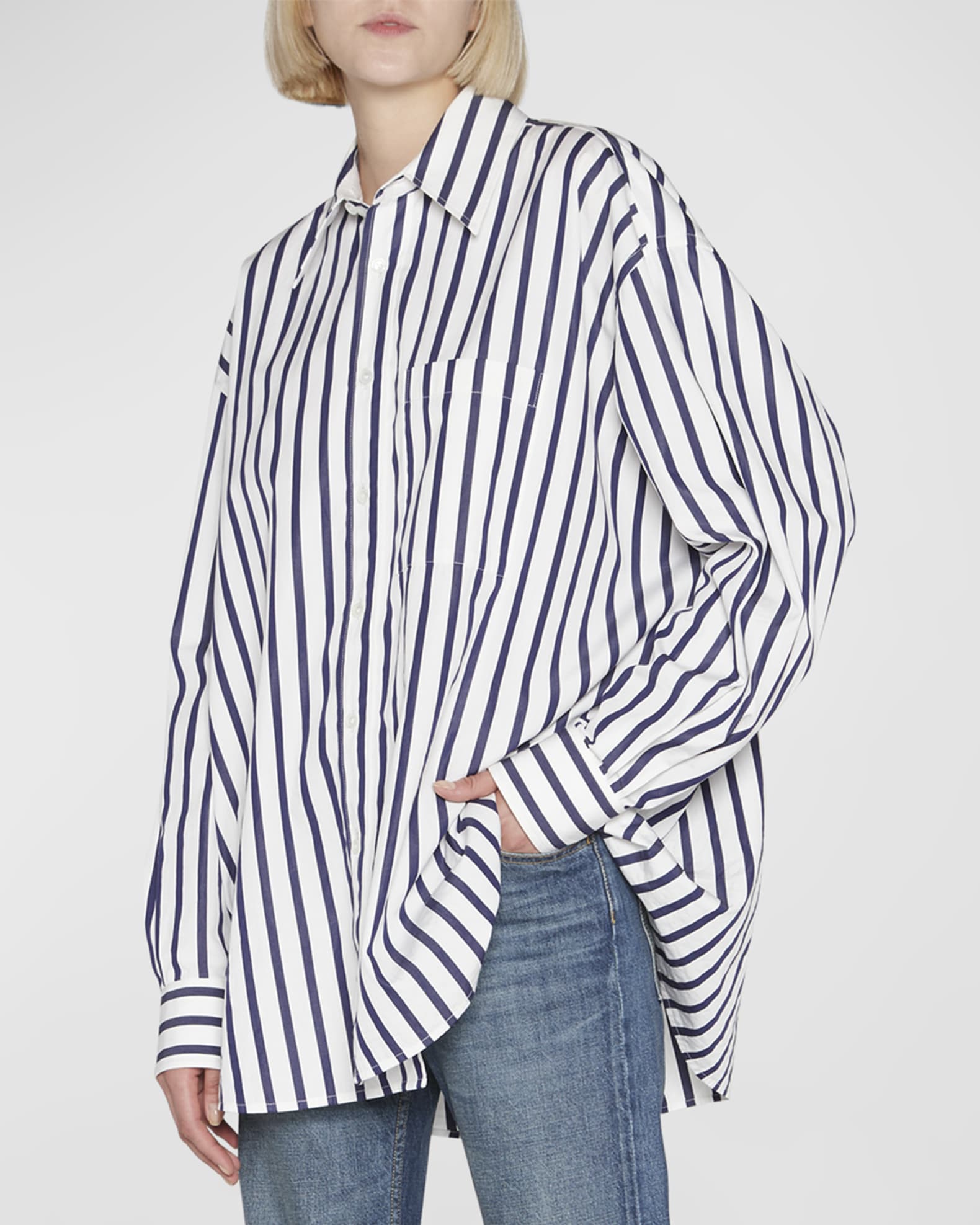 Bottega Veneta Wide Striped Oversized Collared Shirt | Neiman Marcus