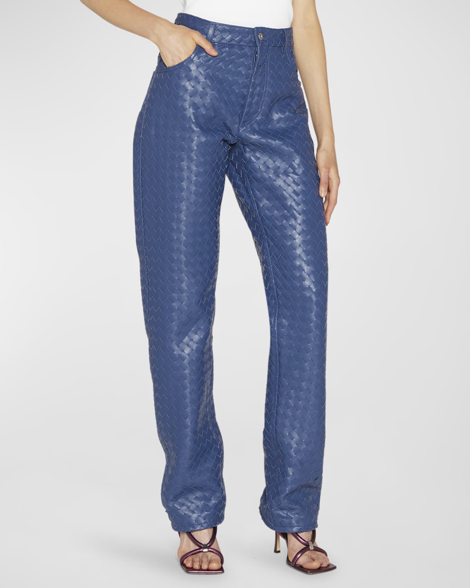 Bottega Veneta Intrecciato Woven Leather Straight Leg Trousers