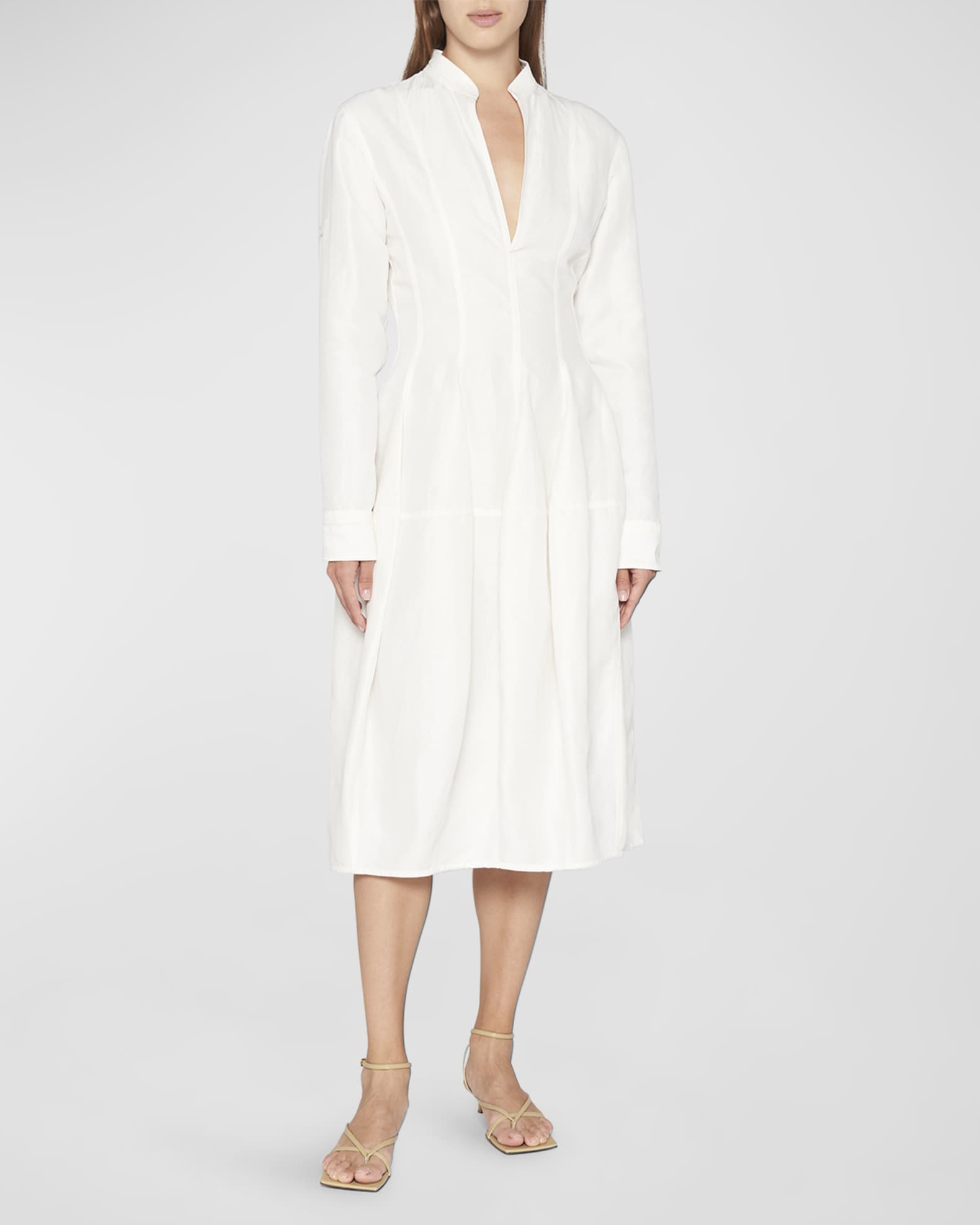Bottega Veneta Long-Sleeve Fit-&-Flare Fluid Midi Dress | Neiman Marcus