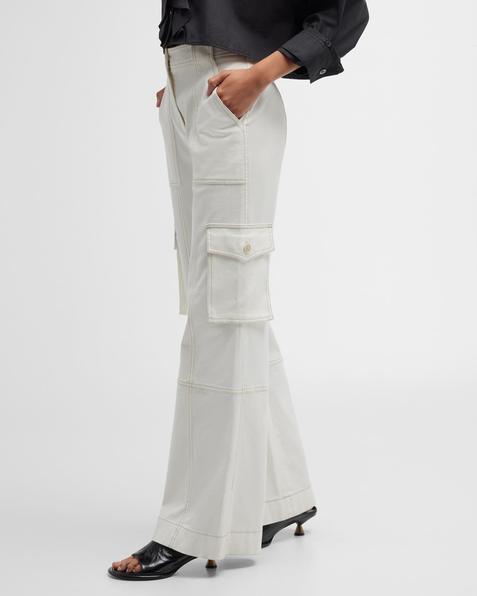 TWP Coop ContrastStitch WideLeg Twill Pants Neiman Marcus
