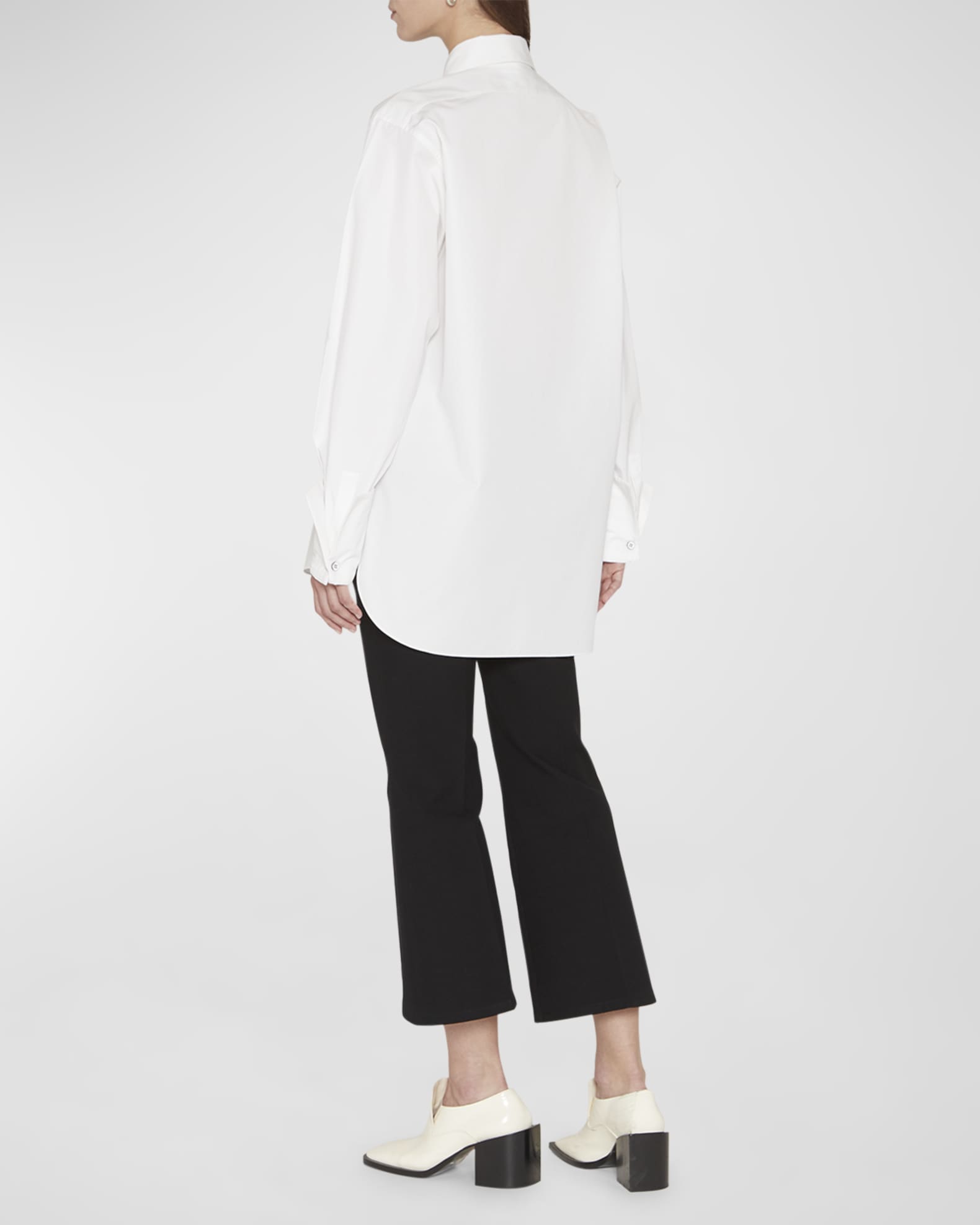 Jil Sander Collared Cotton Shirt with Pleated Plastron | Neiman Marcus